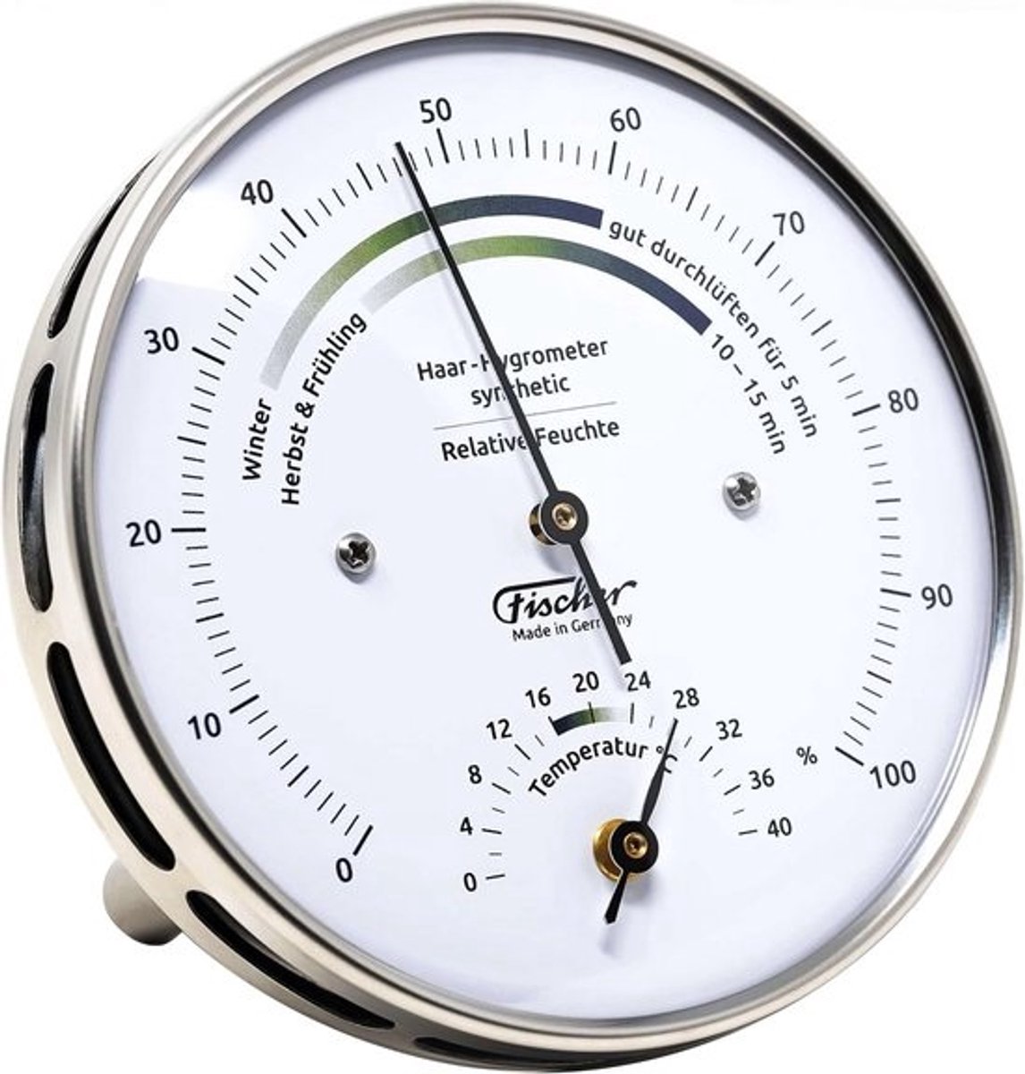 Hygrometer voor binnenklimaat met thermometer - roestvrij staal - 0-100% luchtvochtigheid - 0 tot +70°C - wand- en tafelmodel