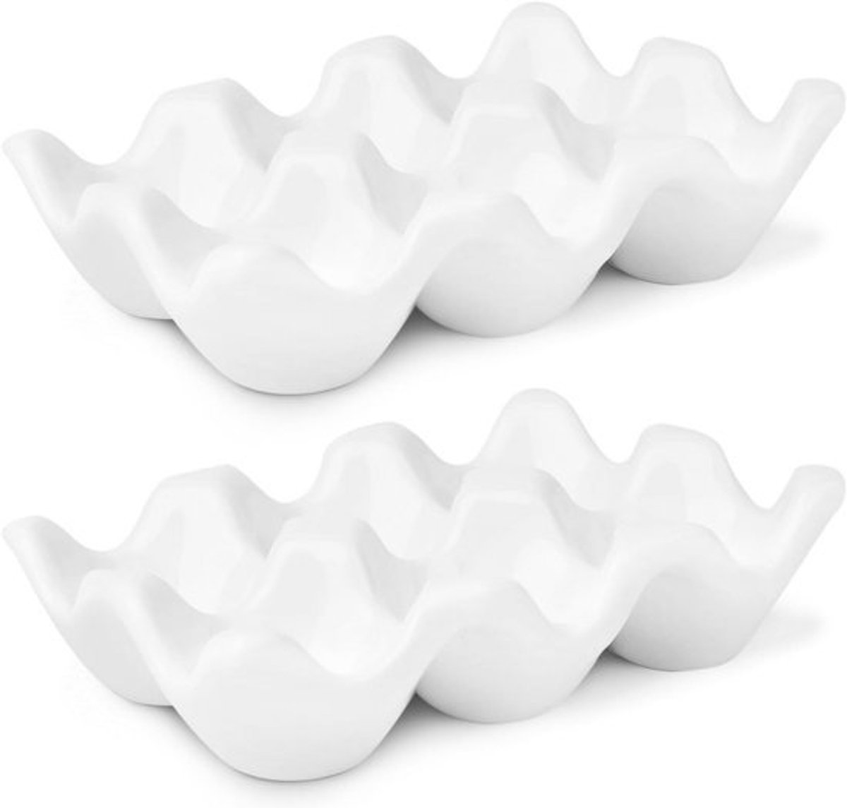Porseleinen eierkist - Eierhouder keramiek - Keuken organiseren - Veelzijdig decoratief - 6 eieren 2 stuks - Wit