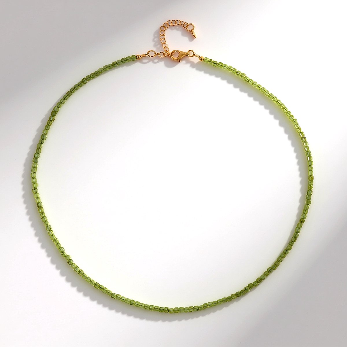 Cavill - Verstelbare Verguld 925 Sterling Zilver Ketting met 33,7 ct Vierkante Gevfacetteerde Peridoot Kralen - Dames Zilveren Sieraad