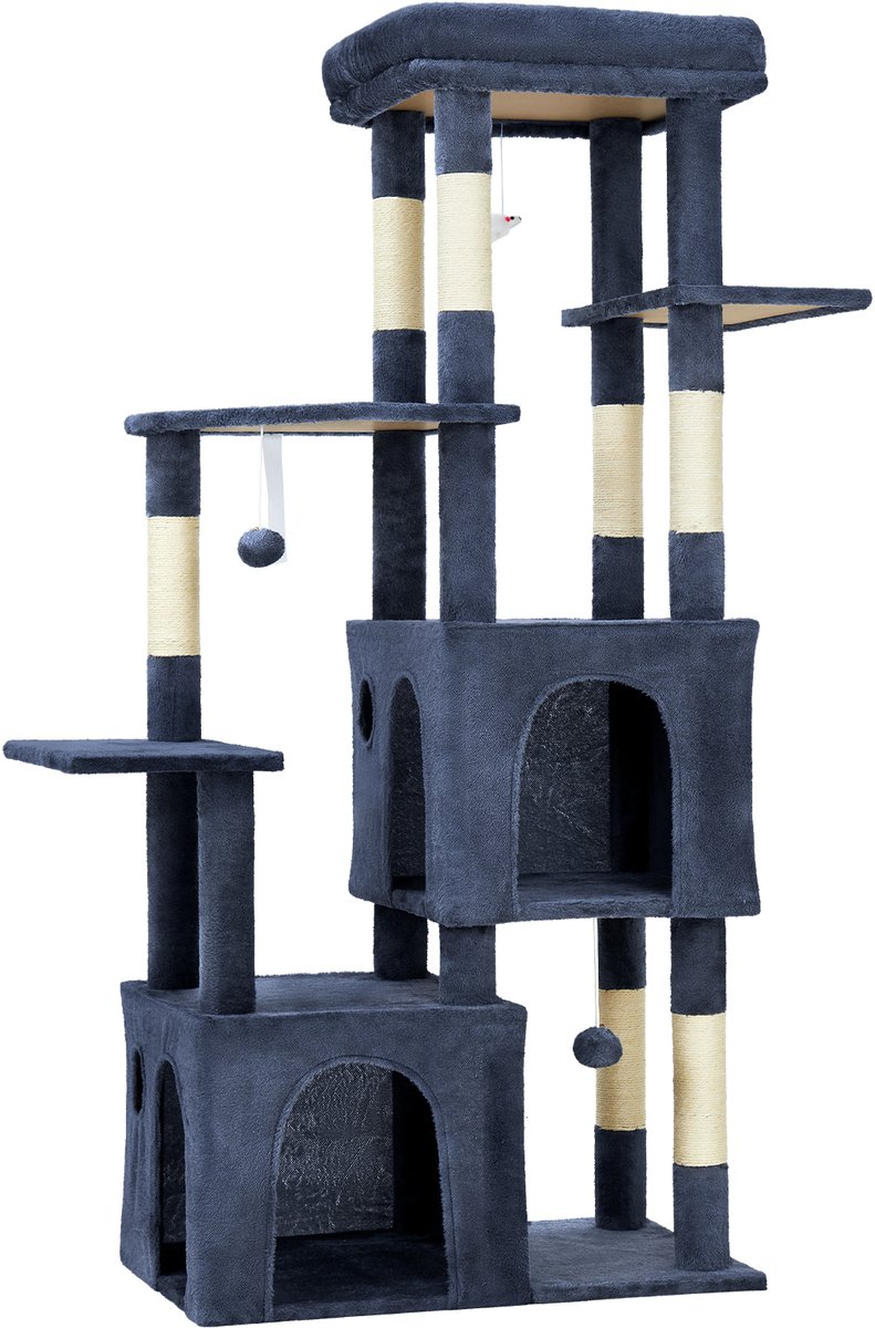 Triumpunpre - Kattenboom 155 cm Voor Grote Katten & Maine Coon - Meerlaagse Kattentoren met 7 Sisal Krabpalen, 2 Kattenholen en Groot Platform - Blauw