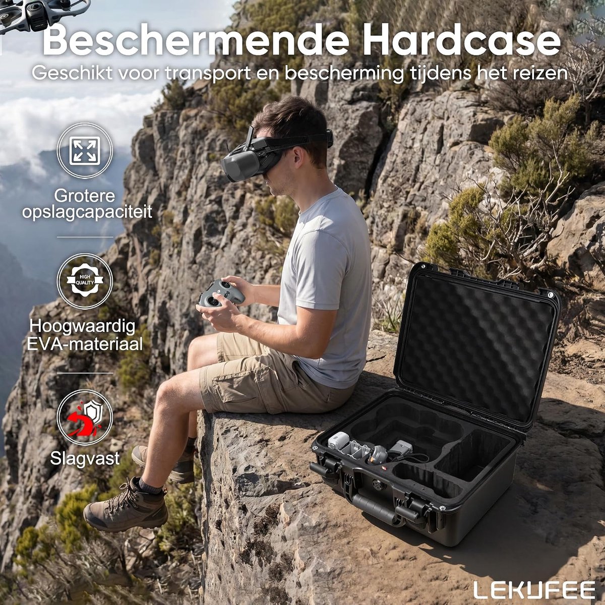 waterdichte harde draagkoffer voor DJI Avata 360 drone, Motion Fly More Combo, batterijen (5 stuks), Goggles N3/3, RC Motion 3, DJI RC 2/N3/N2, FPV-controller 3 en accessoires (alleen koffe – foto 4