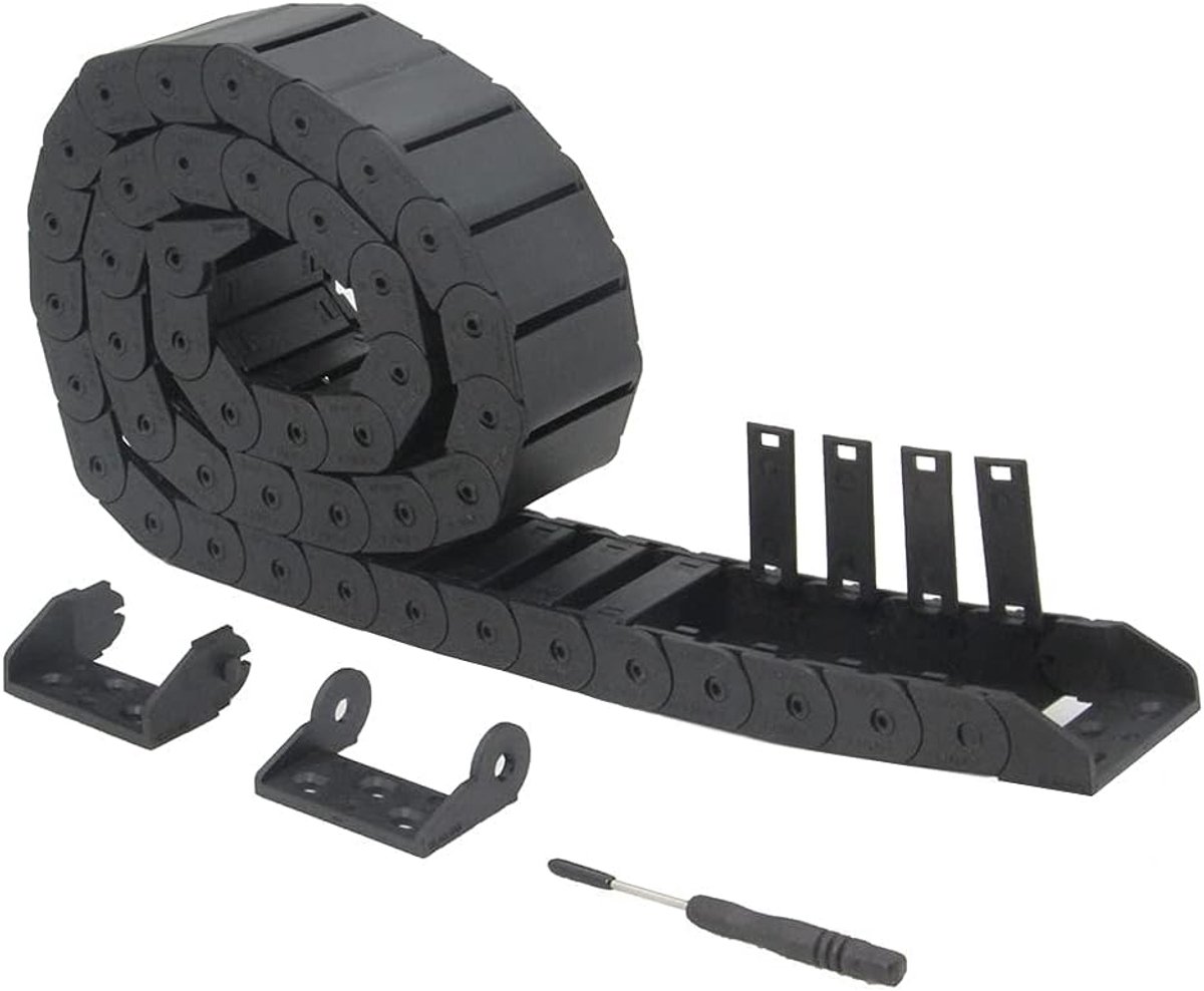 15 x 40 mm sleepketting, lengte 1 meter, binnen open zwart kunststof, flexibele kabeldrager R28 met 1 Kit eindverbindingen voor 3D-printers en CNC-machines
