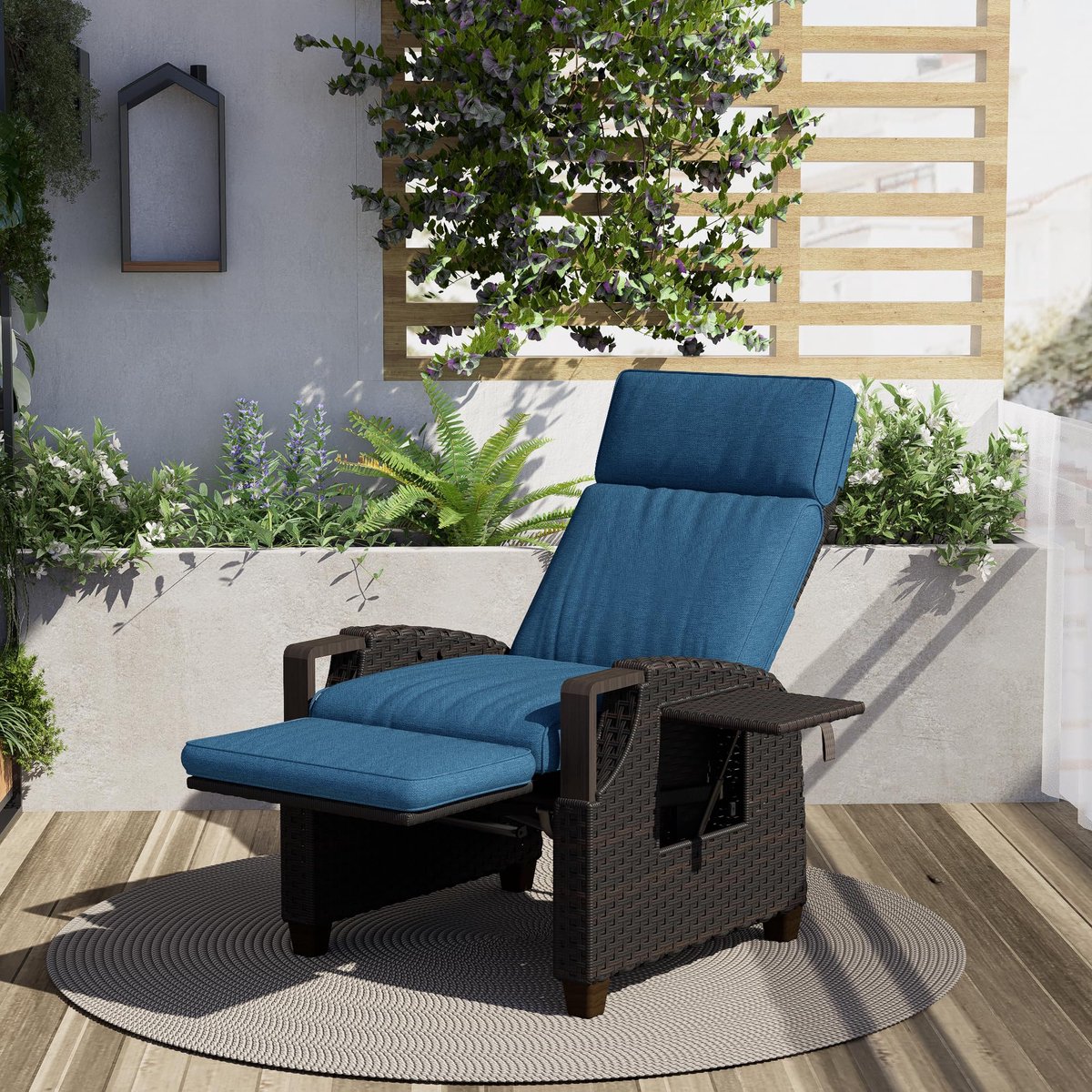 Relaxstoel verstelbaar - rotan met armleuning - aluminium frame - ideaal voor binnen - Luxento