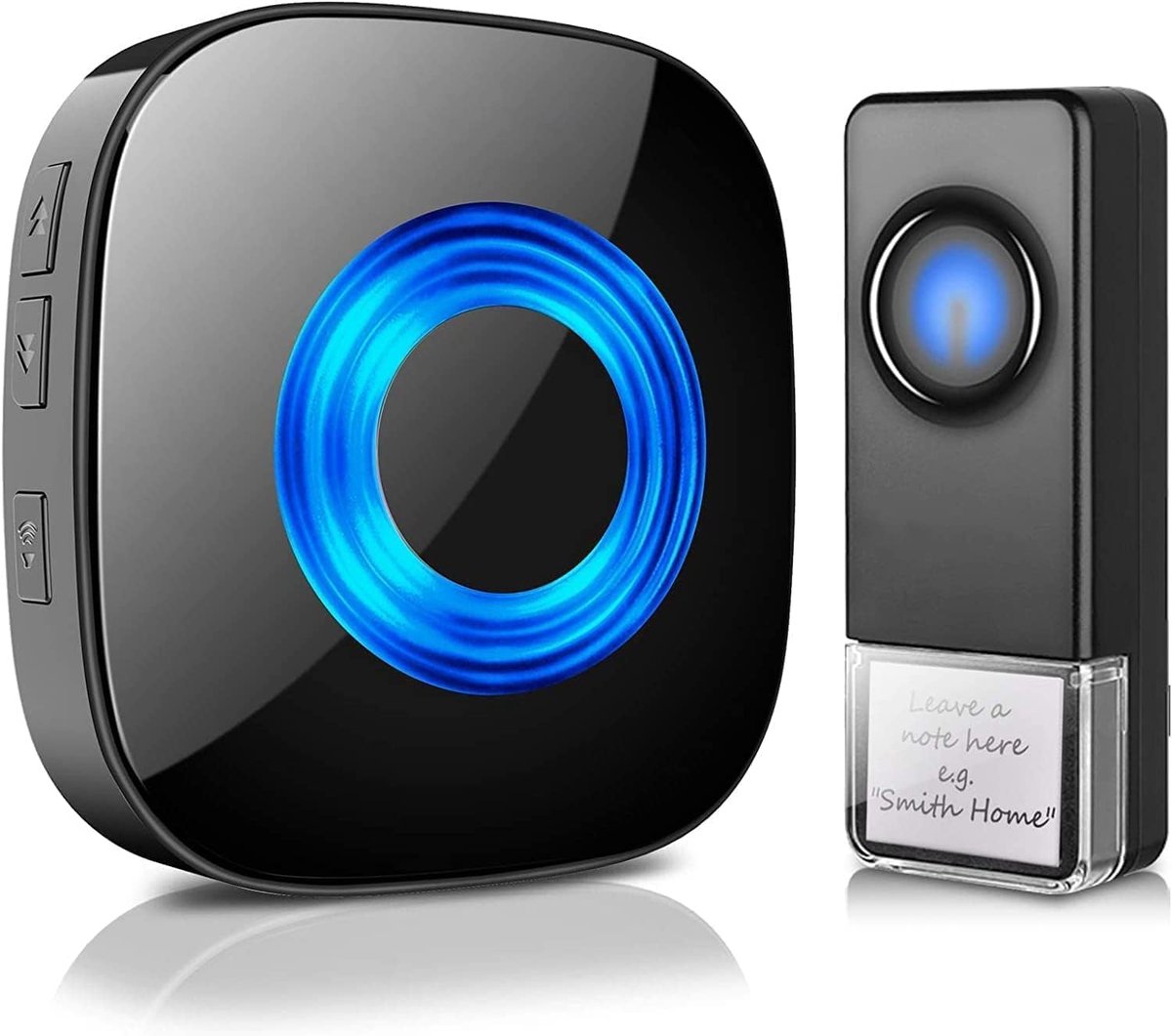 Draadloze Deurbel, IP55 Draadloze Belset voor Buiten, 400 m Bereik, Huisdeurbelset met 1 plug-in-ontvanger en 1 zender, 5 Volumeniveaus, 58 Melodieën Deurbel met Led-flitser