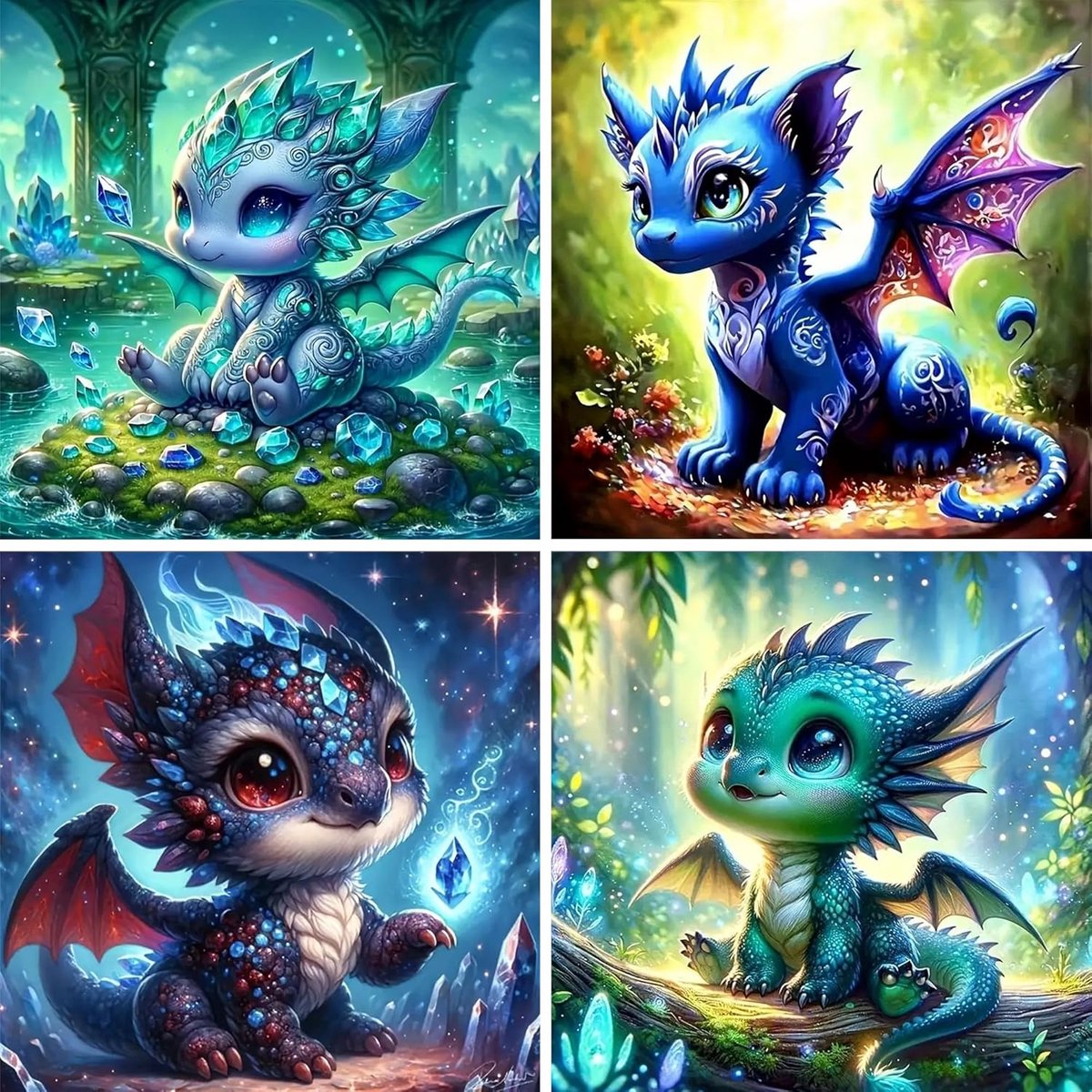 4 stuks Diamond Painting dieren, 30 x 30 cm, 5D-diamantschilderij, dieren, doe-het-zelf diamond painting, complete set voor kinderen en volwassenen, diamond art painting, decoratie voor thuis