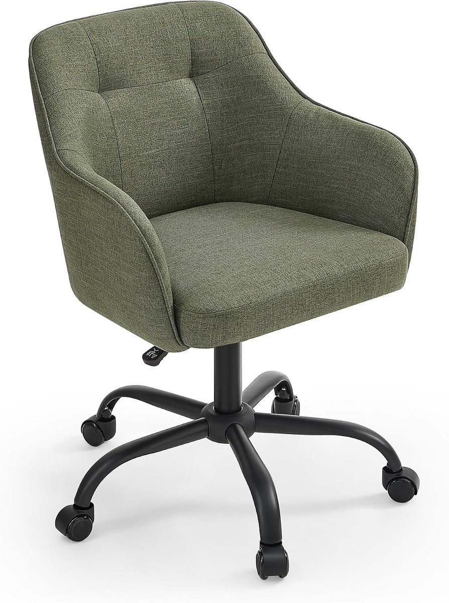 Thuisbureaustoel, in hoogte verstelbaar, ademende linnenlook stof | Draaistoel, draagvermogen tot 110 kg, linnenlook stof, voor studeerkamer, slaapkamer, Salie Groen, TYRA Collectie OBG019C01
