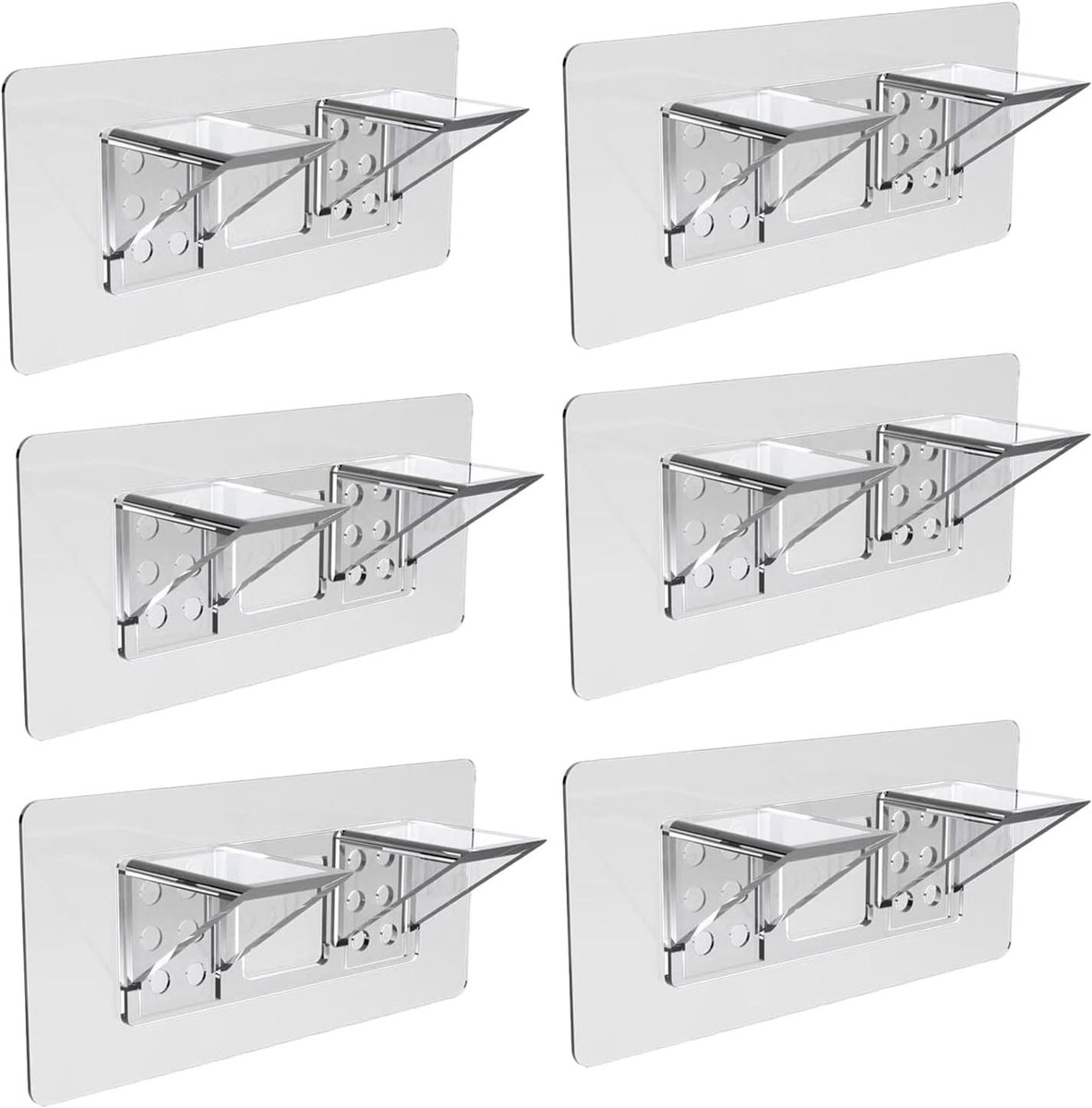 Grote zelfklevende plankhouders, 6 stuks, ideaal voor glazen planken, kasten en inbouwplanken, stevige bevestiging en eenvoudig te installeren