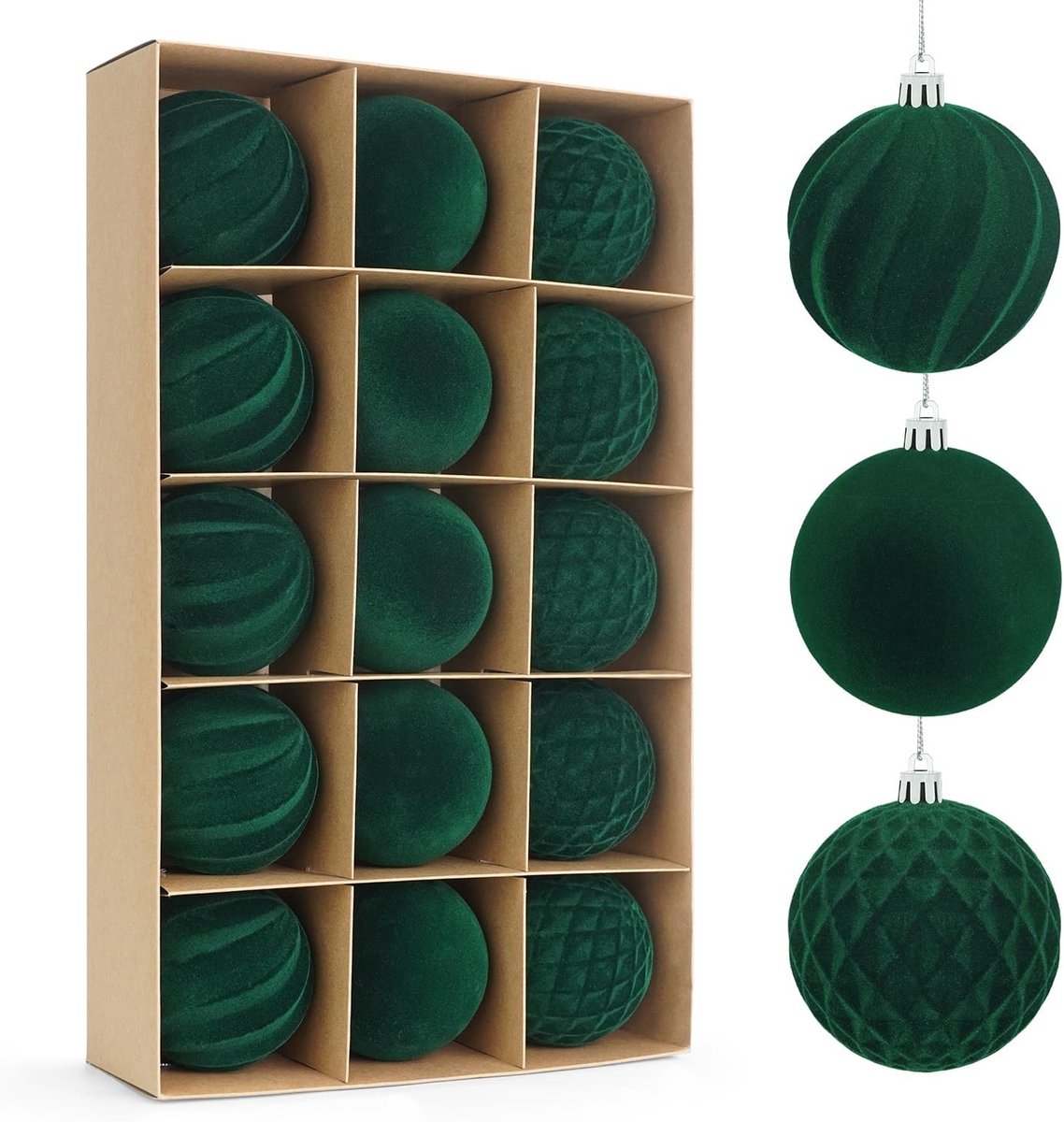 Kerstballen Hangende Ornamenten Set, Voorgebonden Onbreekbare Plastic Besneeuwde Kerstballen Kerstdecoraties Festival Vakantie Feestdecoratie (Groen, 8CM)
