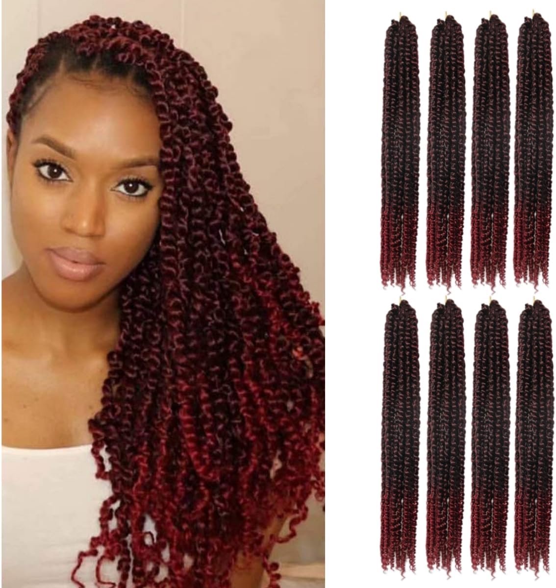 Twist Hair Set van 8 verpakkingen gehaakt golvend haar voor lang bohemien haar (Tbug Passion Twist Hair, 35,5 cm)
