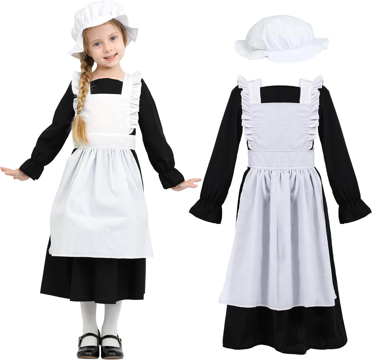 Victoriaanse meisje kostuum voor meisjes, Victoriaanse dorp middeleeuwse outfit met jurk en hoed, Kids Prairie Vintage Fancy jurk voor leeftijd 4-12