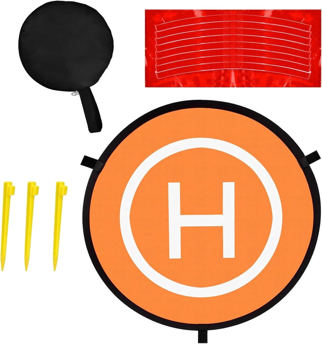 Landingsmat 55 CM,Drone Landing Pad,Opvouwbaar Landingplatform Drone,Waterdichte Helikopter Pad,Voor Op Afstand Bestuurde Drone,Mini-Helikopter,Met 1 Opslagzak En 3 Spijkers,Oranje,Kiuiom