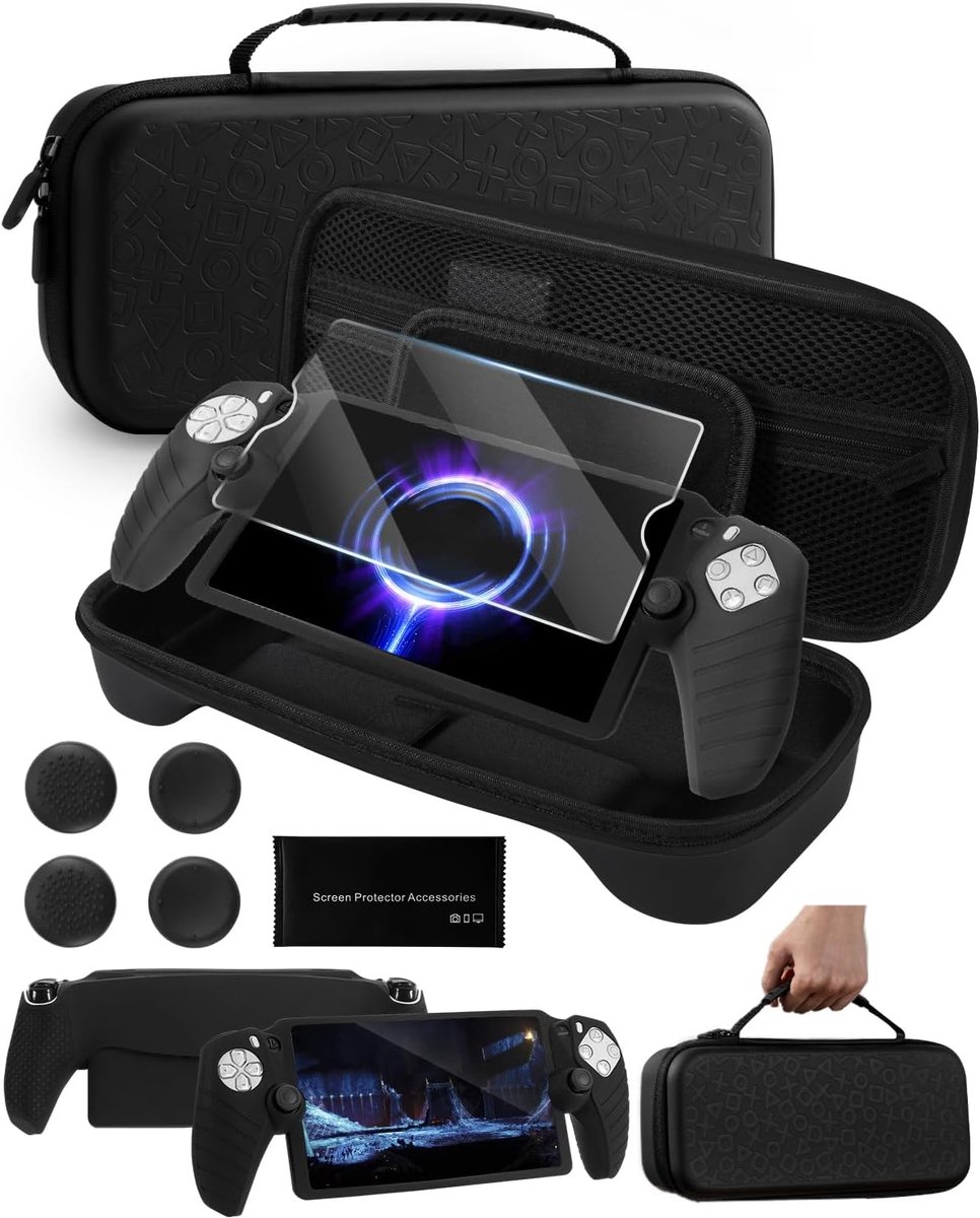 Accessoires voor PlayStation Portal tas compatibel met PS Portal accessoireset, tas case hoes voor PS5 Portal met siliconen beschermhoes, displaybescherming met 4 joystick doppen - zwart