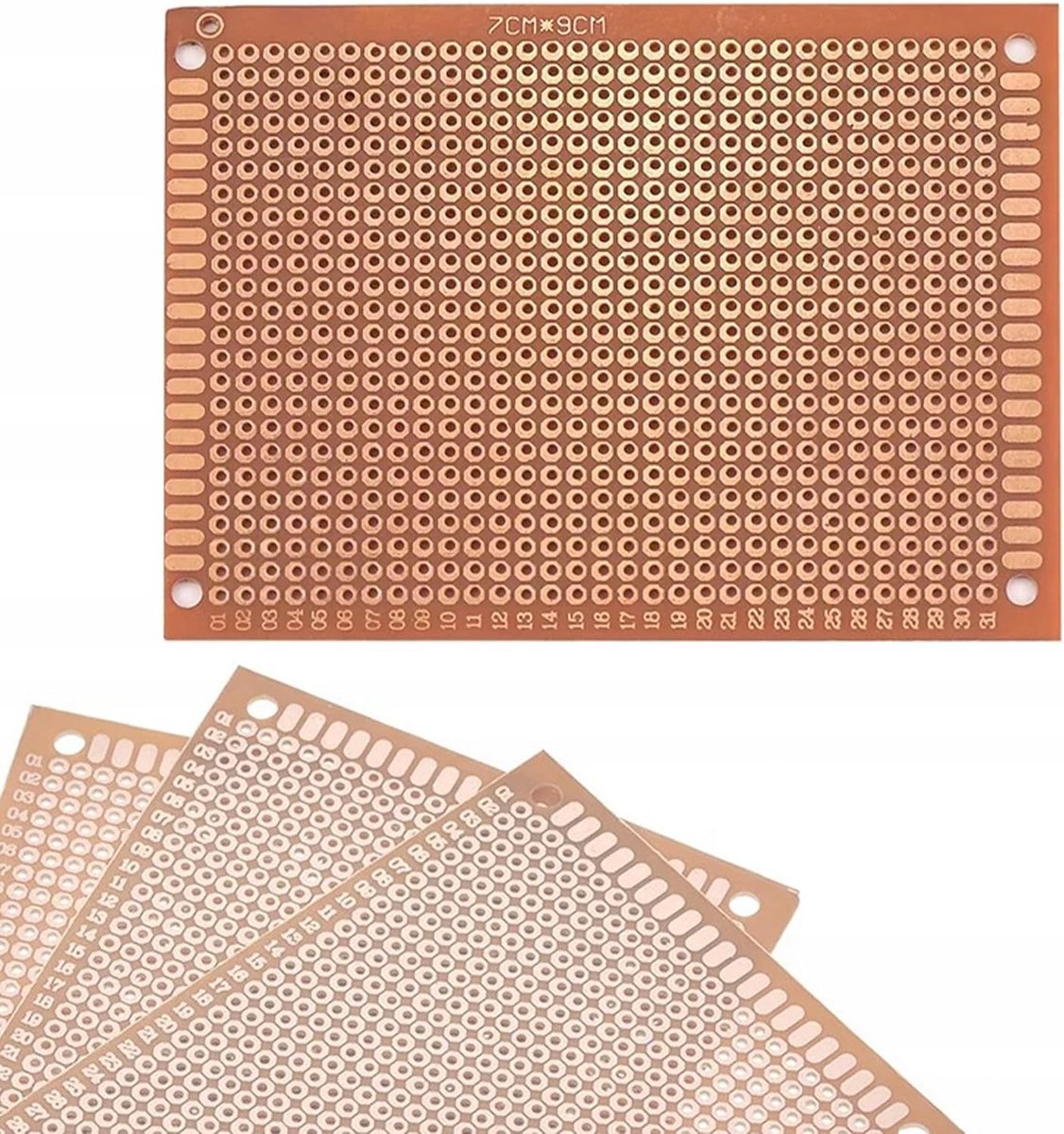 Universele eenzijdige prototype-gatenroosterplaat – 70 x 90 mm | 2,54 mm raster | THT-montage | ideaal voor permanente elektronische schakelingen | prototyping printplaat