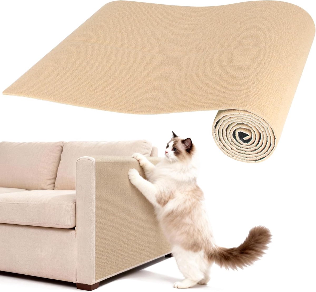 200x40 cm zelfklevende krabmat voor katten, bank bescherming tegen katten krabben, DIY kattenkrabbescherming mat, ideaal voor meubelbescherming, beschermt banken en tapijten(khakikleurige)