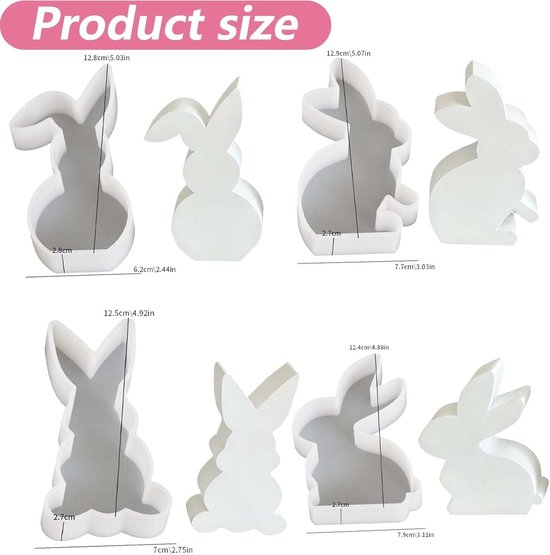 4 stuks siliconen vormen haas Wisirent, siliconen gietvormen, hazen, Pasen, konijn, kaarsengietvorm, 3D gietvorm, konijnenvorm, gips, gietvorm, Pasen, doe-het-zelf siliconen vorm voor knutselwerk — afbeelding 5