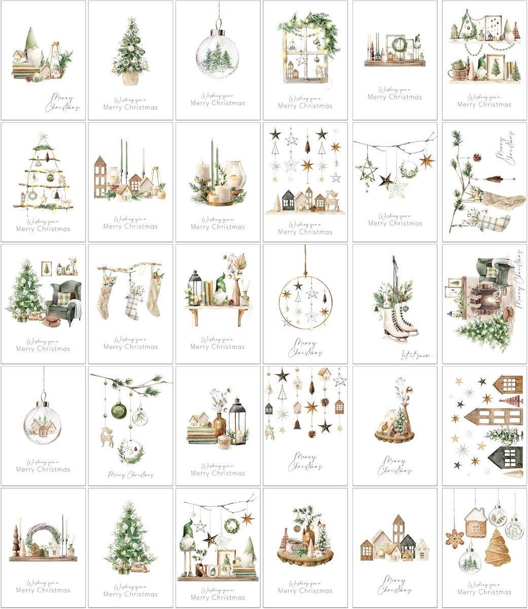 30 traditionele kerstkaarten met enveloppen