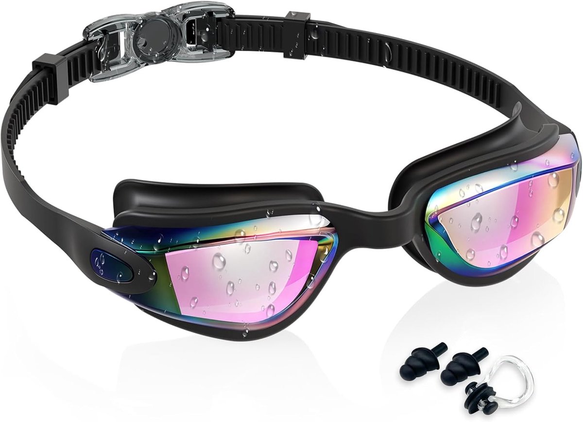Zwembril voor kinderen, zwembril voor kinderen, zwembadbril voor kinderen, uv-bescherming, afdichtingen van siliconen, anti-condens, waterdicht, panoramisch duikmasker 180°, lekvrij, voor jongens en