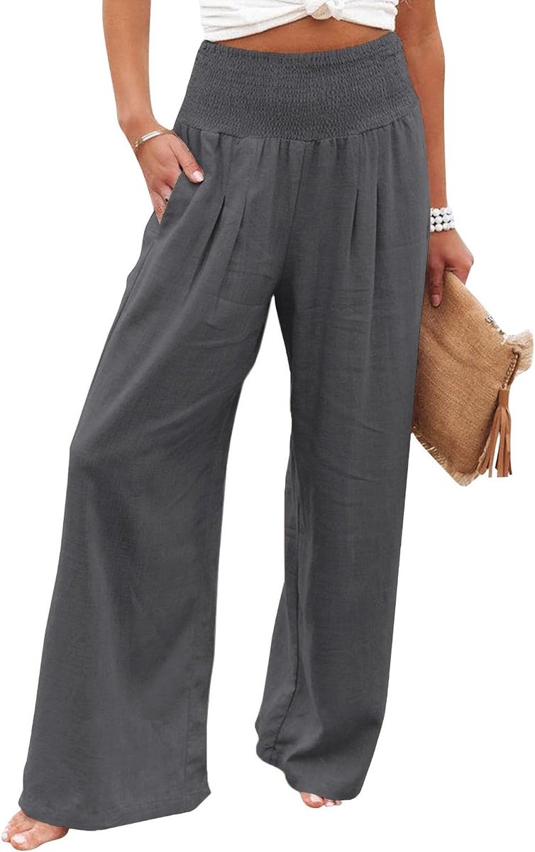 Linnen broek dames zomer broek casual linnen lichte broek wijde pijpen Palazzo vrijetijdsbroek hoge taille effen zomerbroek stoffen broek met zakken