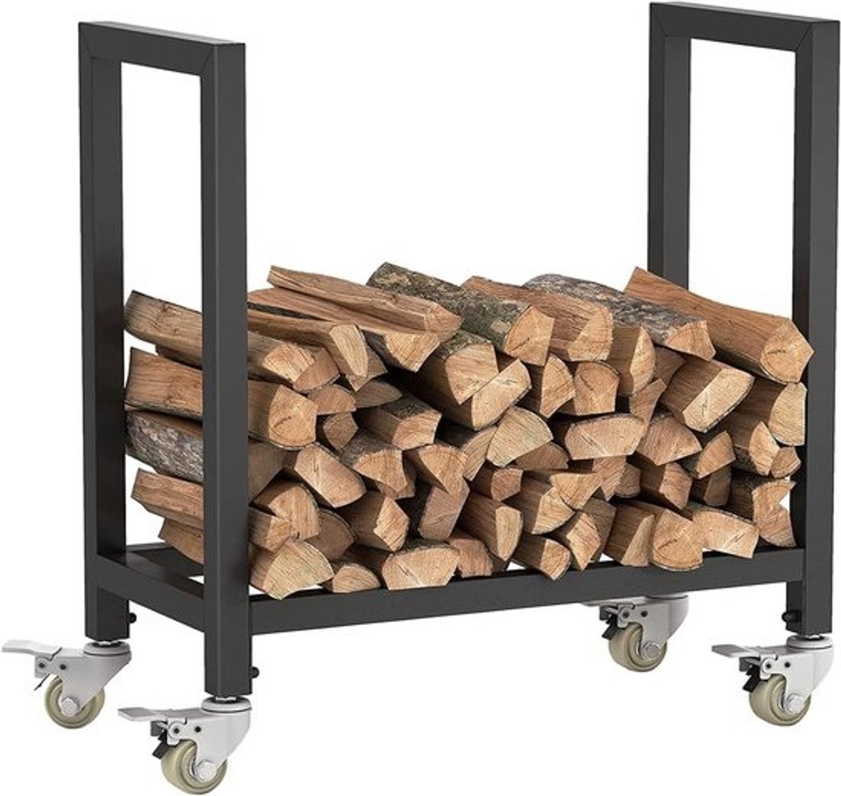 Houtrek met Wielen - Houtopslag Stand - Haardhout Opslag - Verrijdbaar en Demontabel - 65x30x68 cm - Zwart