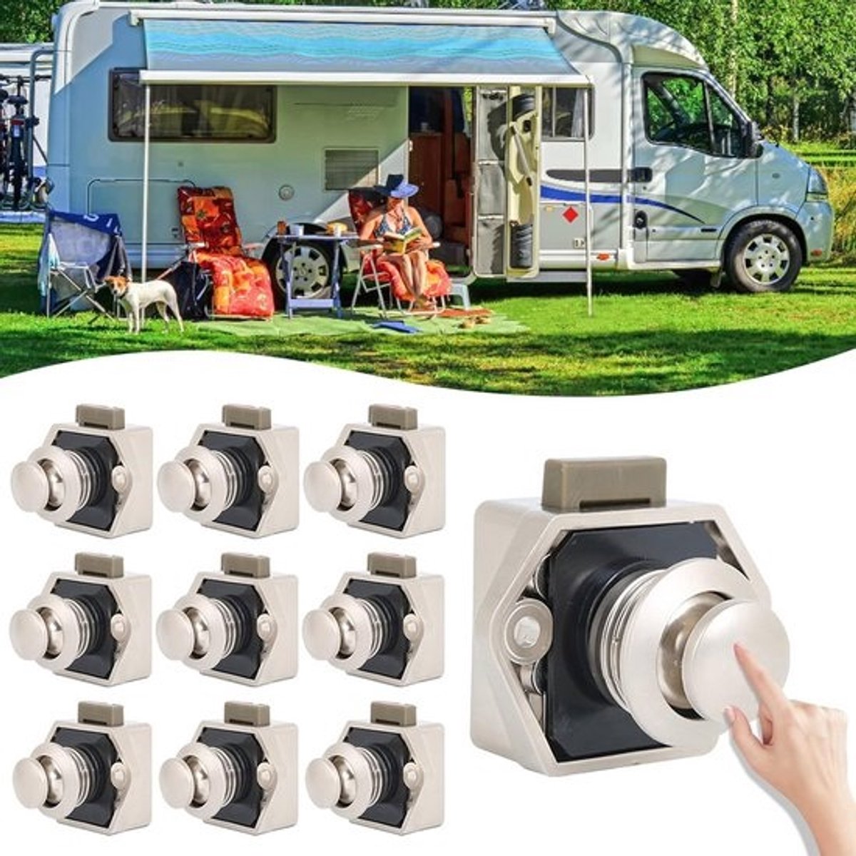 Set van 10 Sleutelloze Druk Sloten voor Camper, Caravan en Kastdeuren