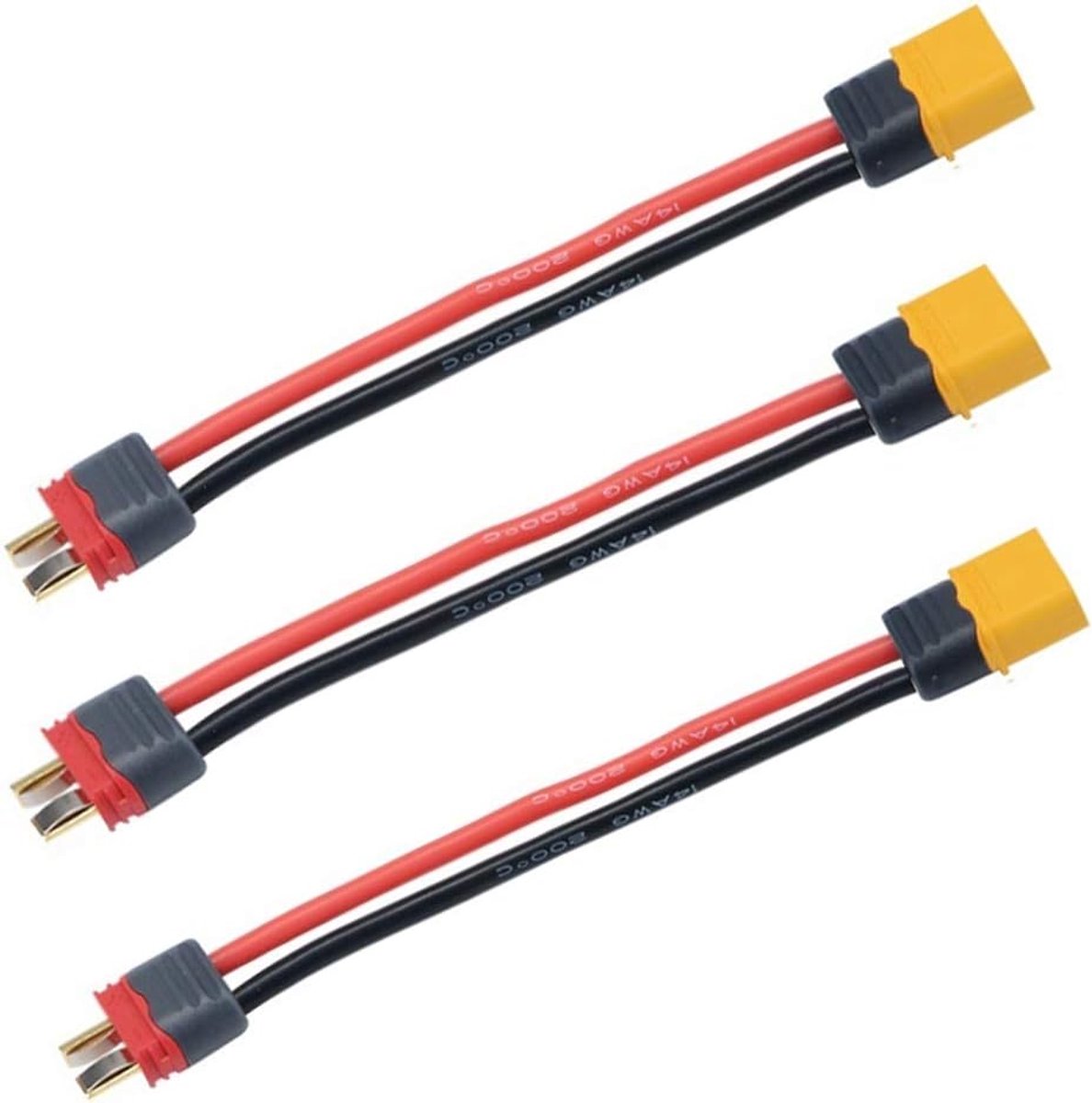 3PCS Amass XT60H XT60 Mannelijke Vrouwelijke Connector naar Deans T Mannelijke Vrouwelijke Stekker Conversie Adapter met 10 cm Kabel (Deans T mannelijk naar Xt60 mannelijk)