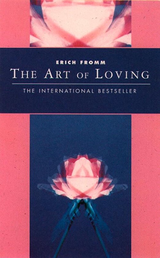 Livre 'The Art of Loving' par Erich Fromm avec une couverture rose et bleu foncé et un imprimé floral abstrait.