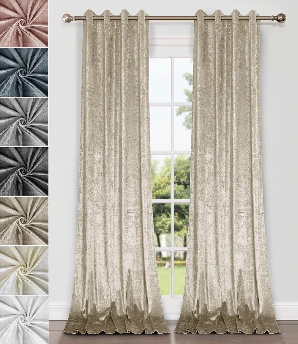 Direct 1 paar fluwelen gordijnen met oogjes, beige, 2 x 240 x 140 cm
