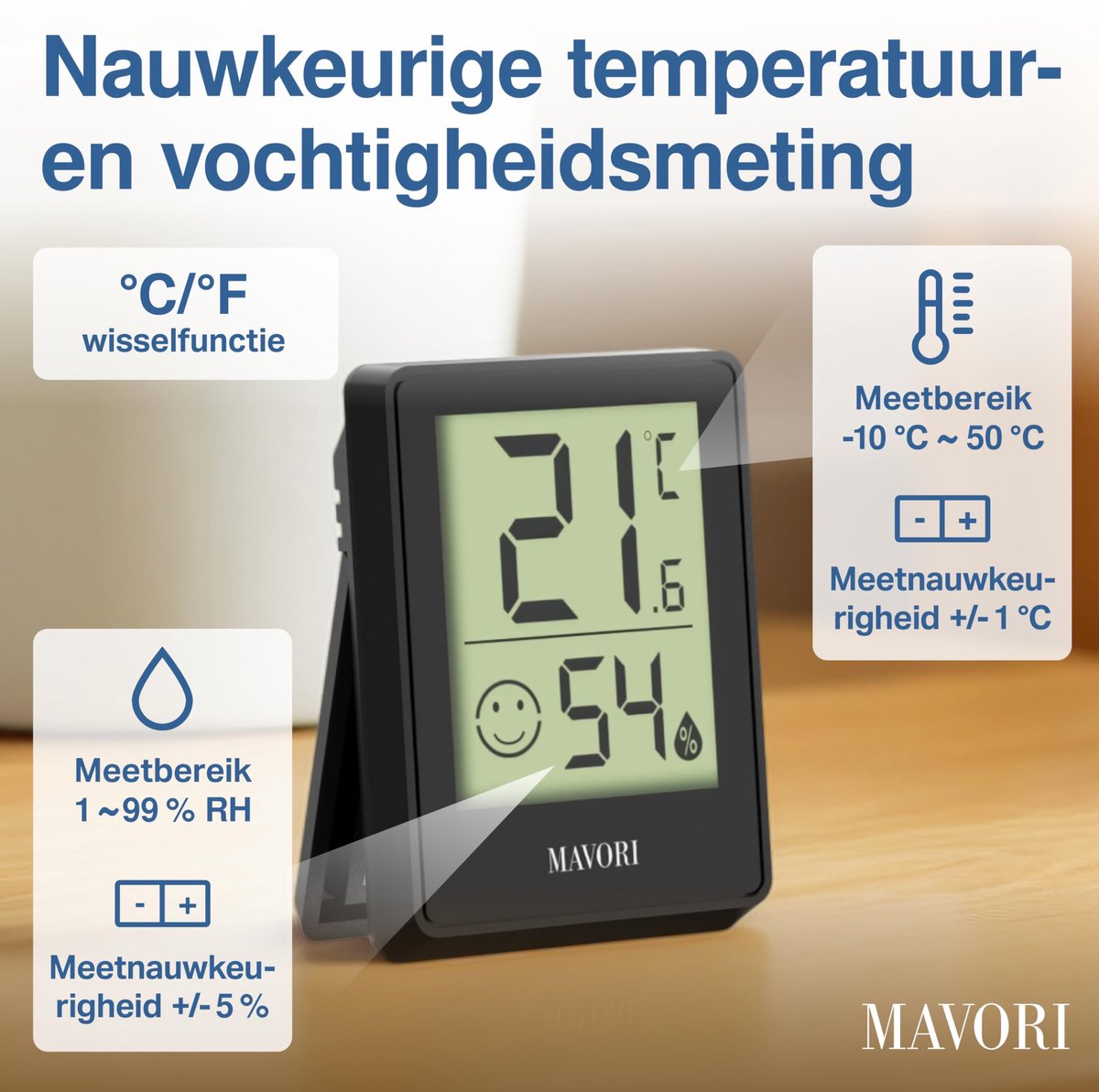 Hygrometer thermometer binnen - 3 stuks - digitaal - nauwkeurige meting van temperatuur en luchtvochtigheid - ShopVlot