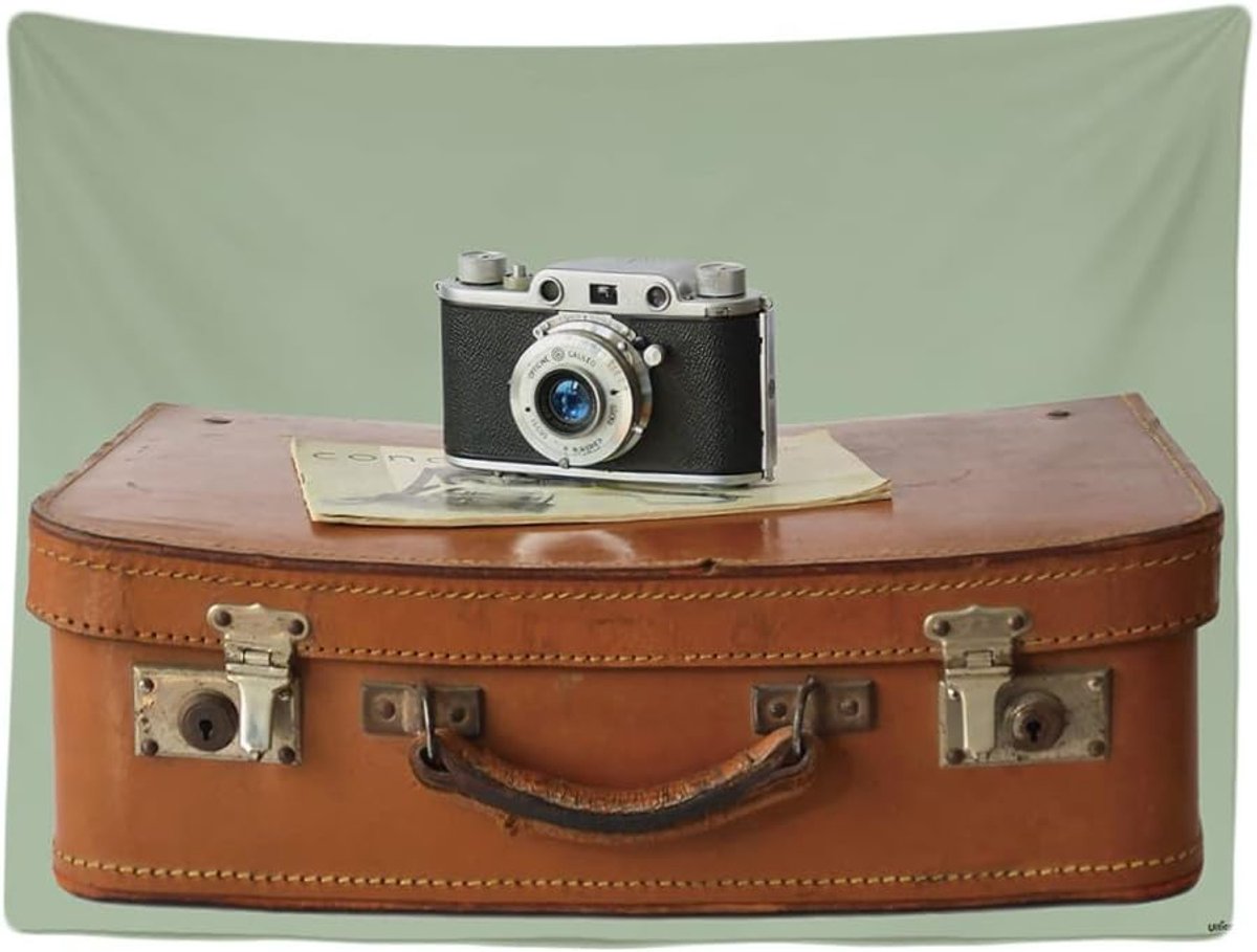 - Koffer Camera Retro Vintage - Wandkleed - 200x150 cm - Poster Versiering - Hippie Accessoires Bohemian - Decoratie – Kleed – Doek - Schilderij - Tapestry voor muur of aan plafond