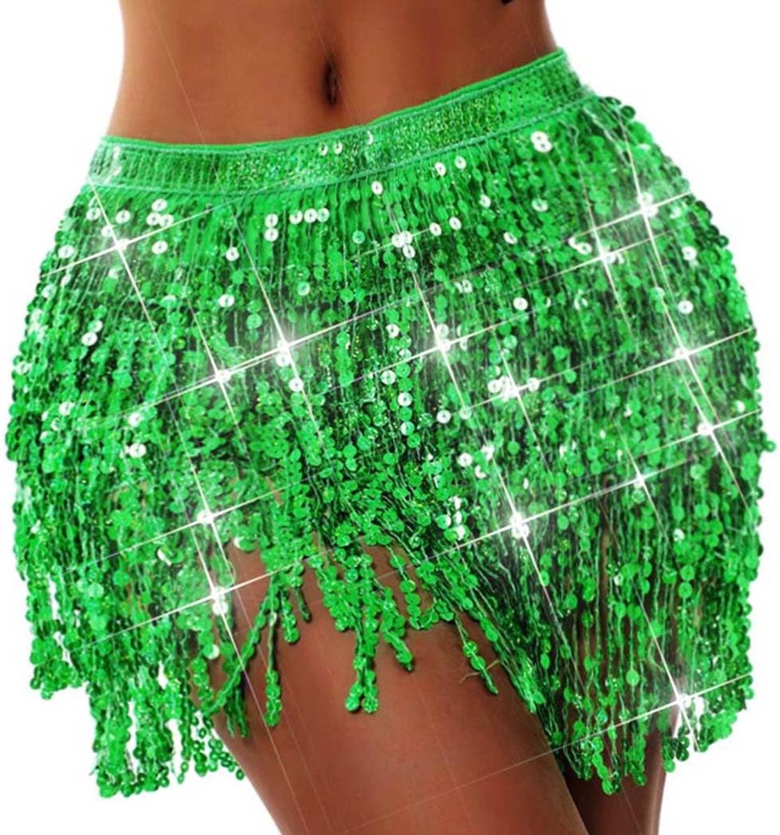 Festivaloutfit met pailletten, kwastje, rok, kostuum, mini-rokjes voor rave, ballet, dans, heupsjaal met franjes, rok met pailletten voor vrouwen en meisjes