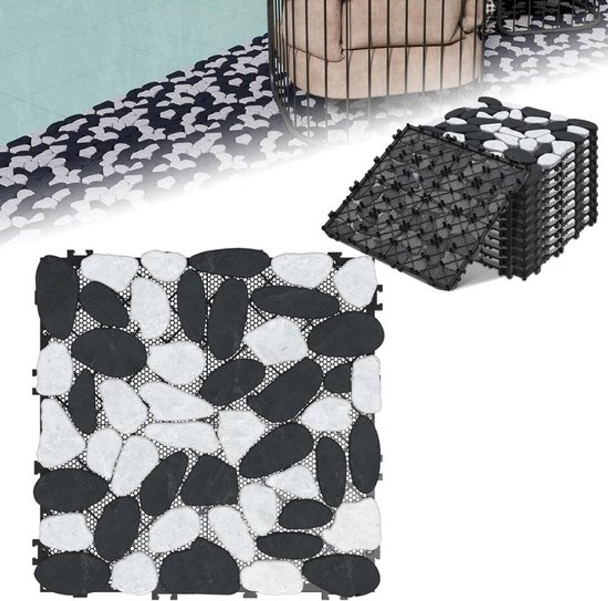 Natuurstenen Tegels Buiten 30x30 cm Zwart-Wit - Antislip en Weerbestendig