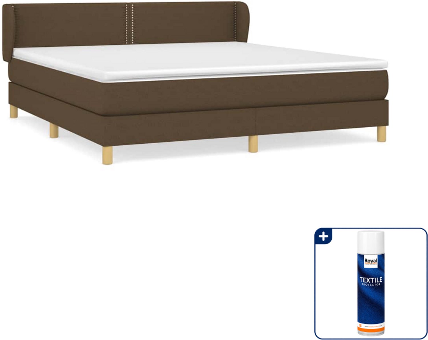 vidaXL Kingsize boxspring met matras - 180 x 200 cm - donkerbruin - Inclusief textielbeschermer 500 ml