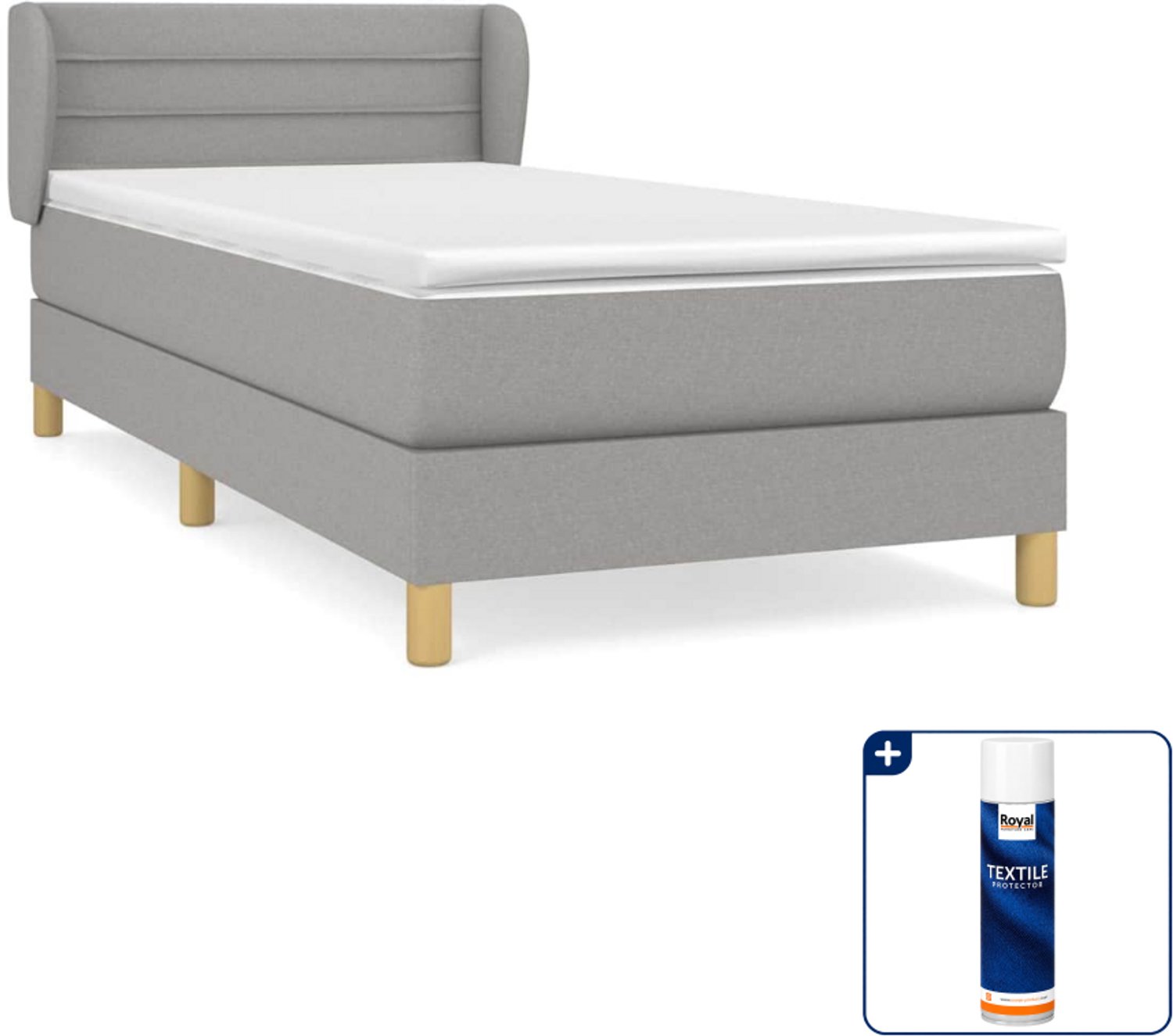 vidaXL boxspring met matras 100 x 200 cm - stof - lichtgrijs - Inclusief textielbeschermer 500 ml