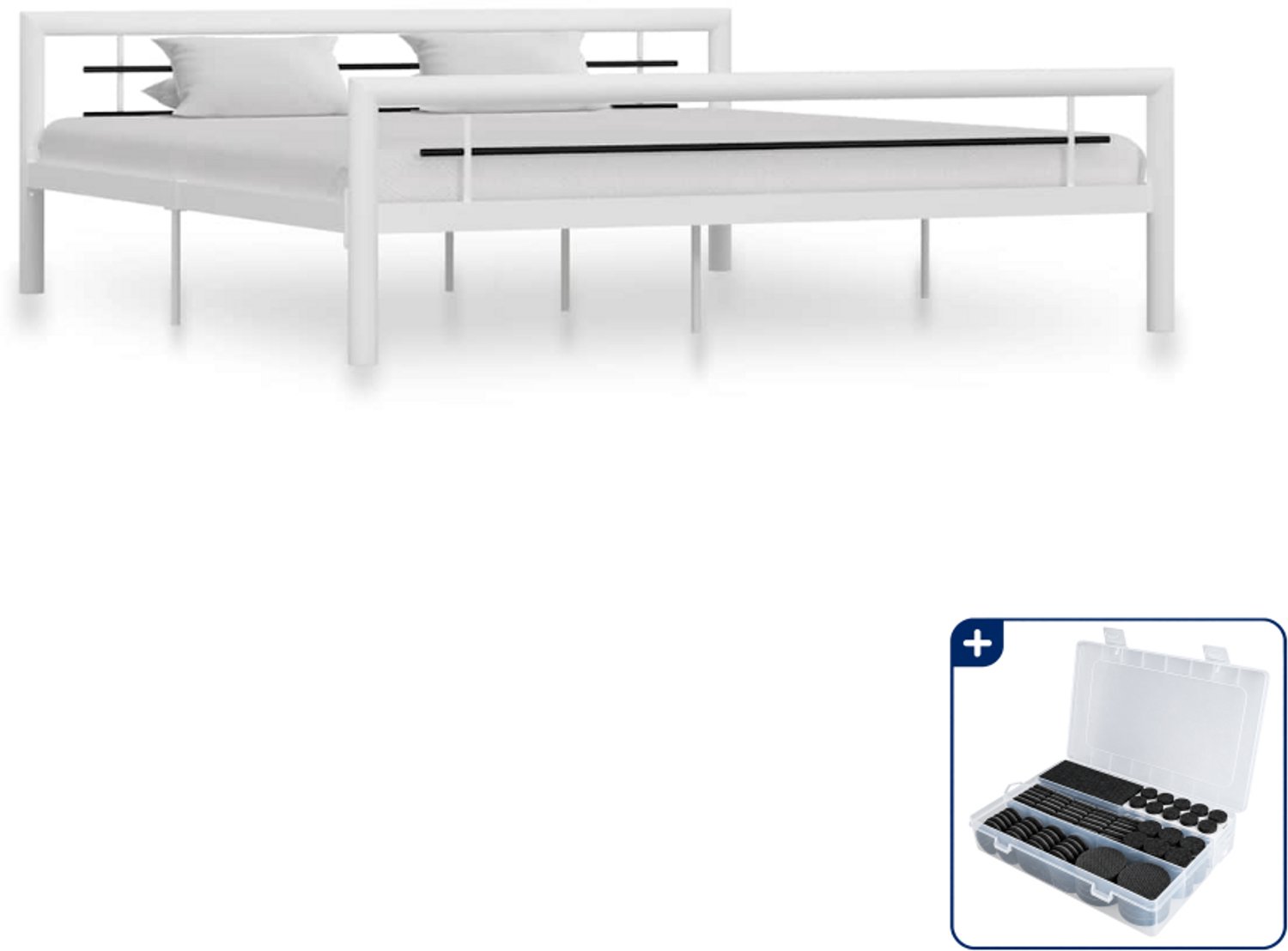 vidaXL Kingsize bedframe - 180 x 200 cm - metaal - wit en zwart - Inclusief antikrasvilt 177-delig