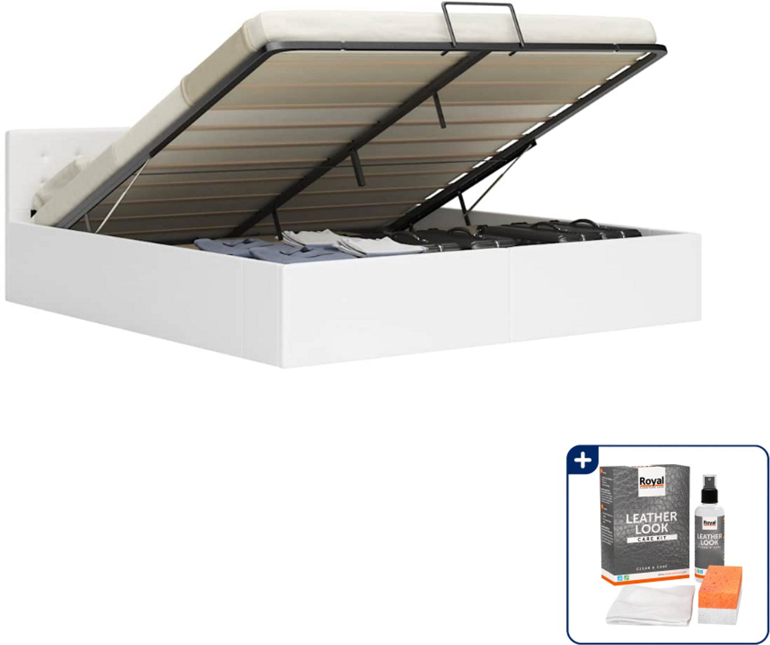 vidaXL Bedframe - Queensize - 160 x 200 cm - kunstleer - wit - Inclusief onderhoudsset voor kunstleer 150 ml