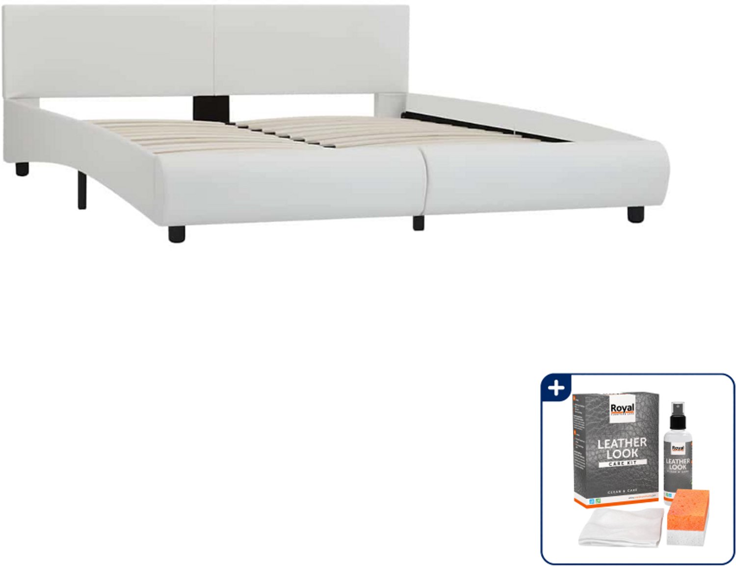 vidaXL bedframe - Queensize - 160 x 200 cm - kunstleer - wit - Inclusief onderhoudsset voor kunstleer 150 ml Zwart
