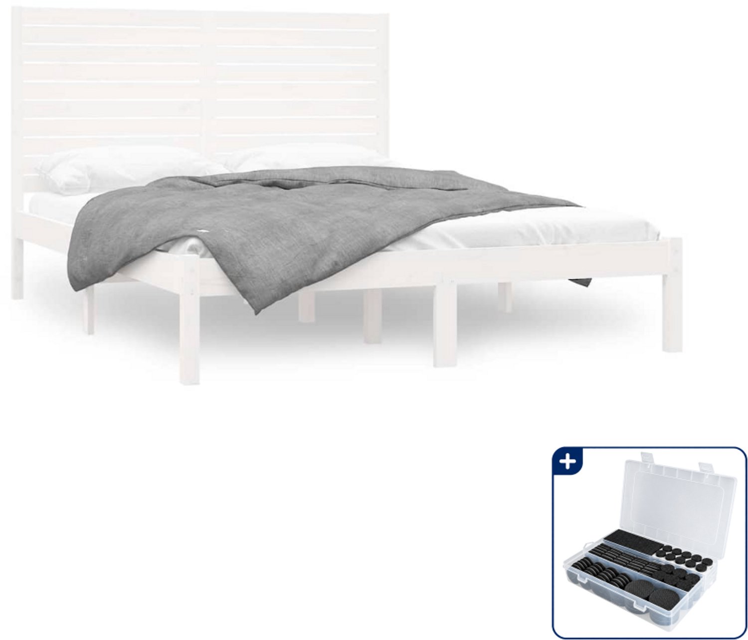 vidaXL bedframe Small double - 140 x 200 cm - wit - Inclusief antikrasvilt 177-delig Grijs