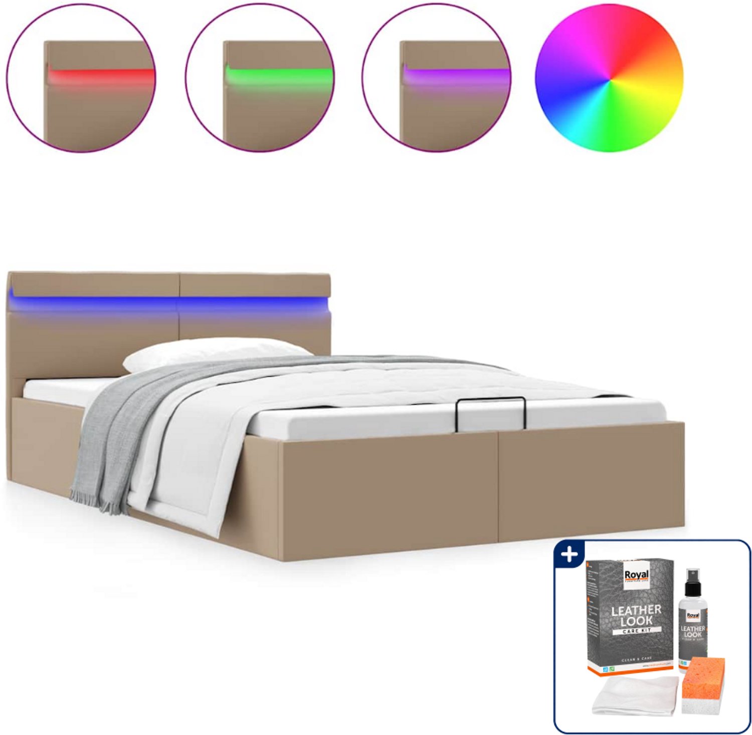 vidaXL bedframe - Small double - 140 x 200 cm - cappuccino - Inclusief onderhoudsset voor kunstleer 150 ml Bruin