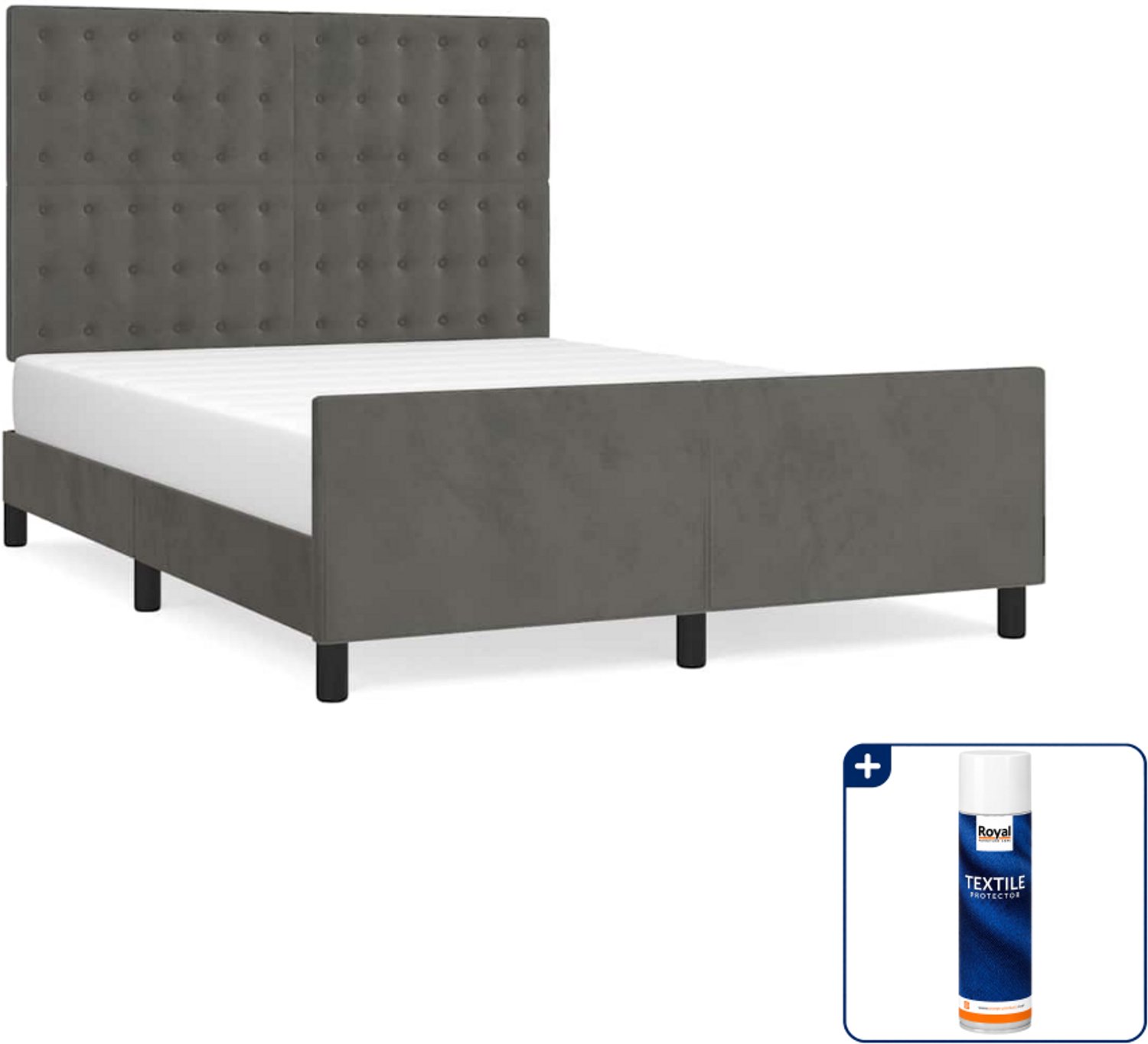 vidaXL Bedframe - 140 x 190 cm - fluweel - donkergrijs - Inclusief textielbeschermer 500 ml