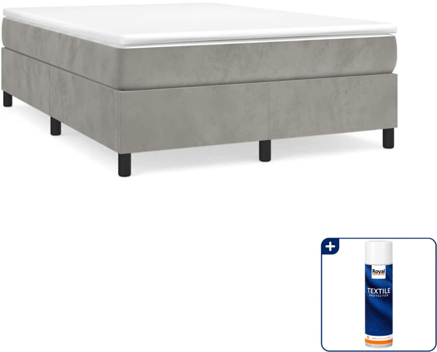 vidaXL boxspring bed - small double 140 x 200 cm - fluweel - lichtgrijs - Inclusief textielbeschermer 500 ml Blauw