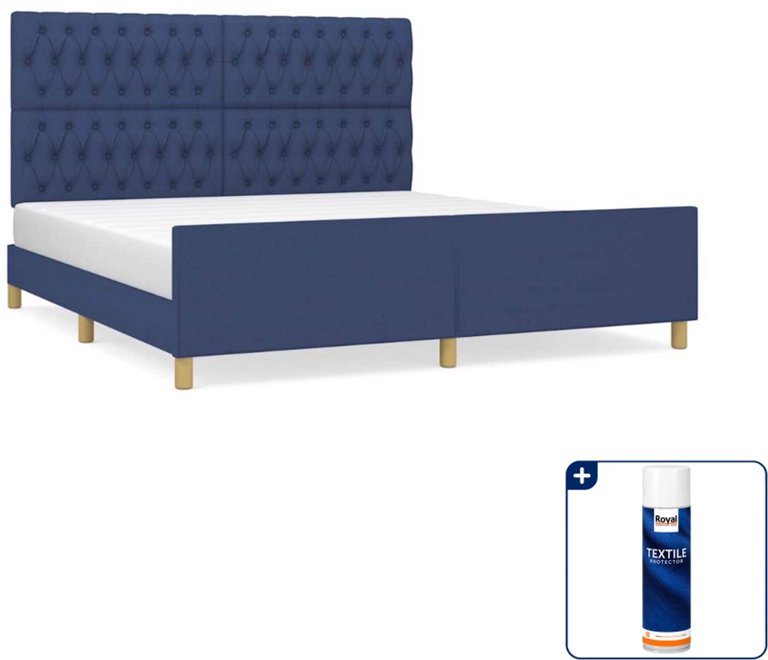 vidaXL Bedframe Kingsize - 180 x 200 cm - blauw - Inclusief textielbeschermer 500 ml