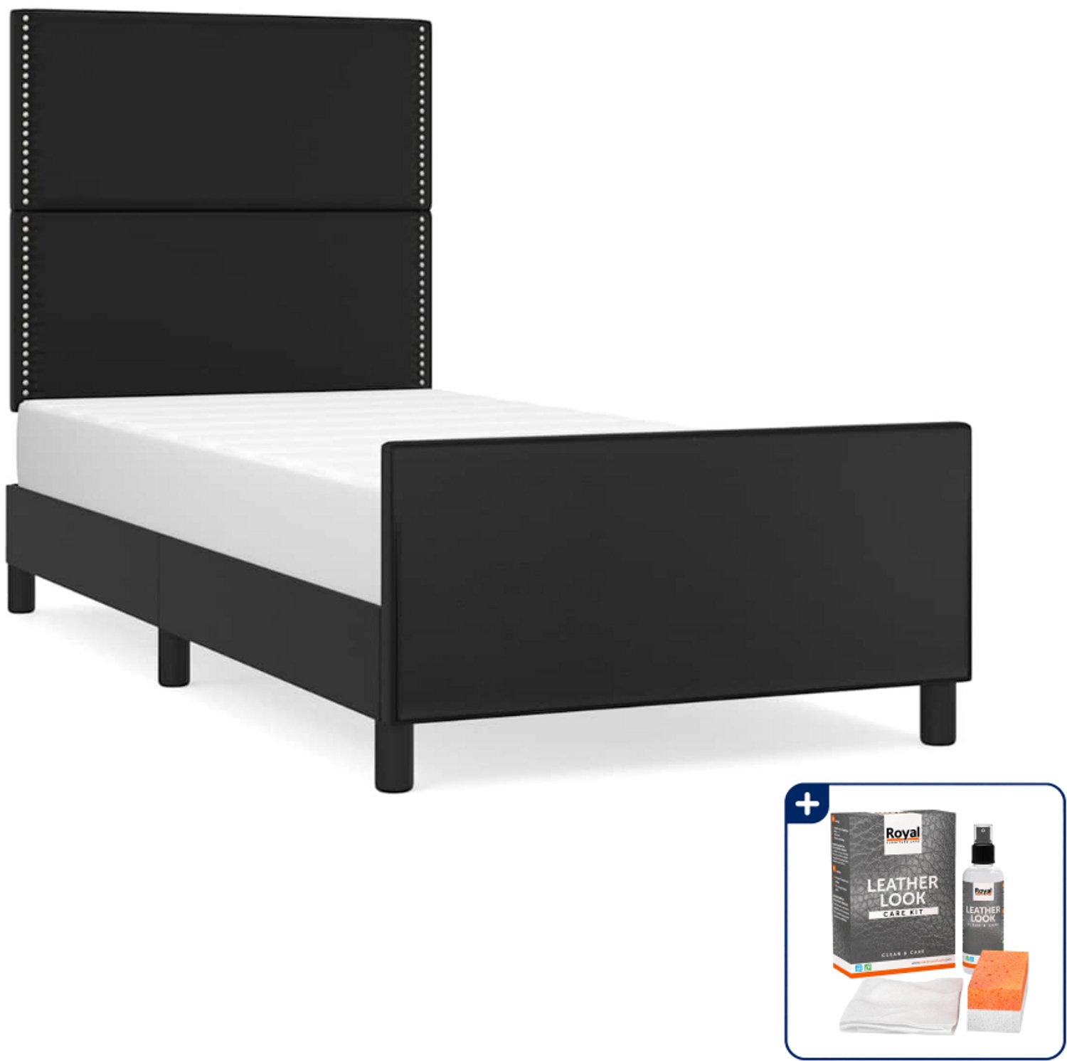 vidaXL bedframe 90 x 190 cm - kunstleer - zwart - Inclusief onderhoudsset voor kunstleer 150 ml