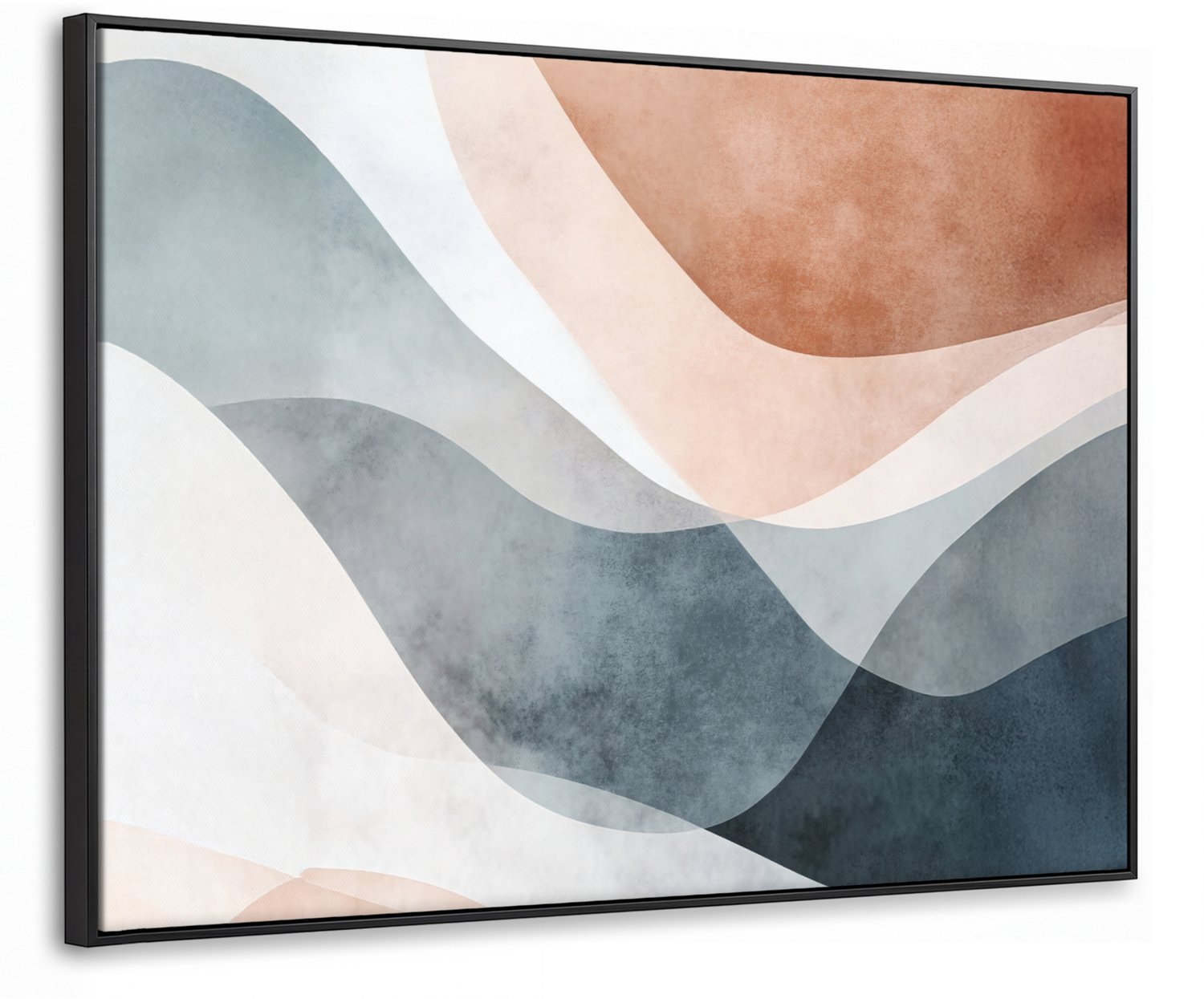 Canvas Schilderij met Baklijst 100x70cm - Abstract - Golven - Blauw - Muurdecoratie woonkamer - Slaapkamer decoratie - Kamer accessoires - Schilderijen op canvas met lijst