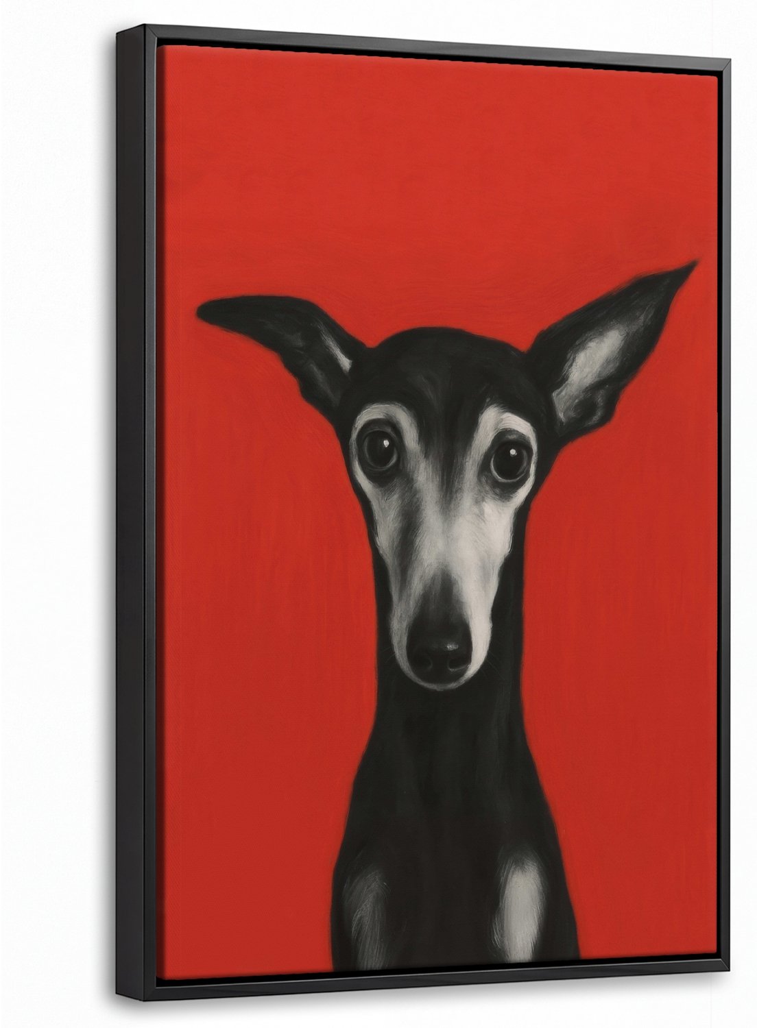 Canvas Schilderij met Baklijst 20x30cm - Windhond - Minimalistisch - Rood - Muurdecoratie woonkamer - Slaapkamer decoratie - Kamer accessoires - Schilderijen op canvas met lijst