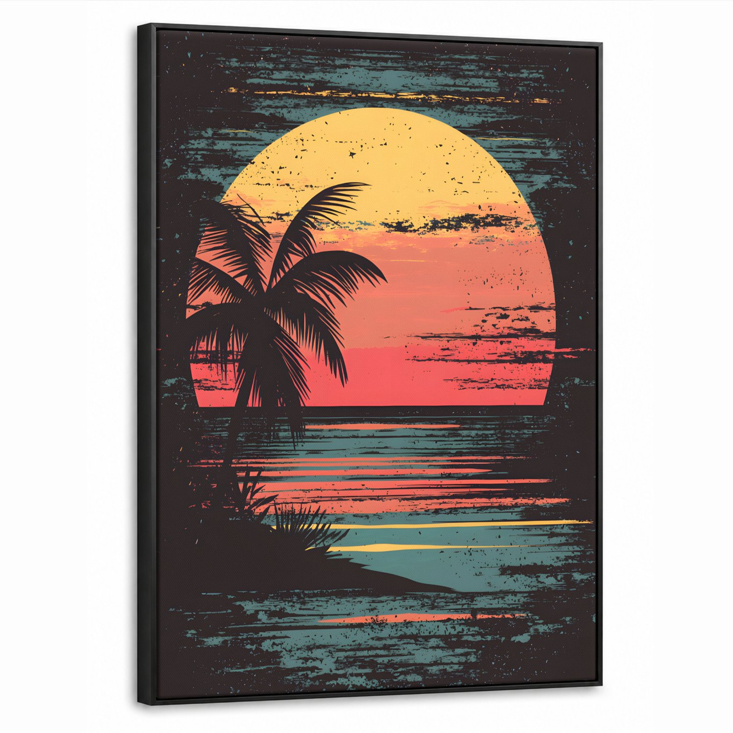 Canvas Schilderij met Baklijst 70x100cm - Strand - Minimalistisch - Zon - Oranje - Muurdecoratie woonkamer - Slaapkamer decoratie - Kamer accessoires - Schilderijen op canvas met lijst