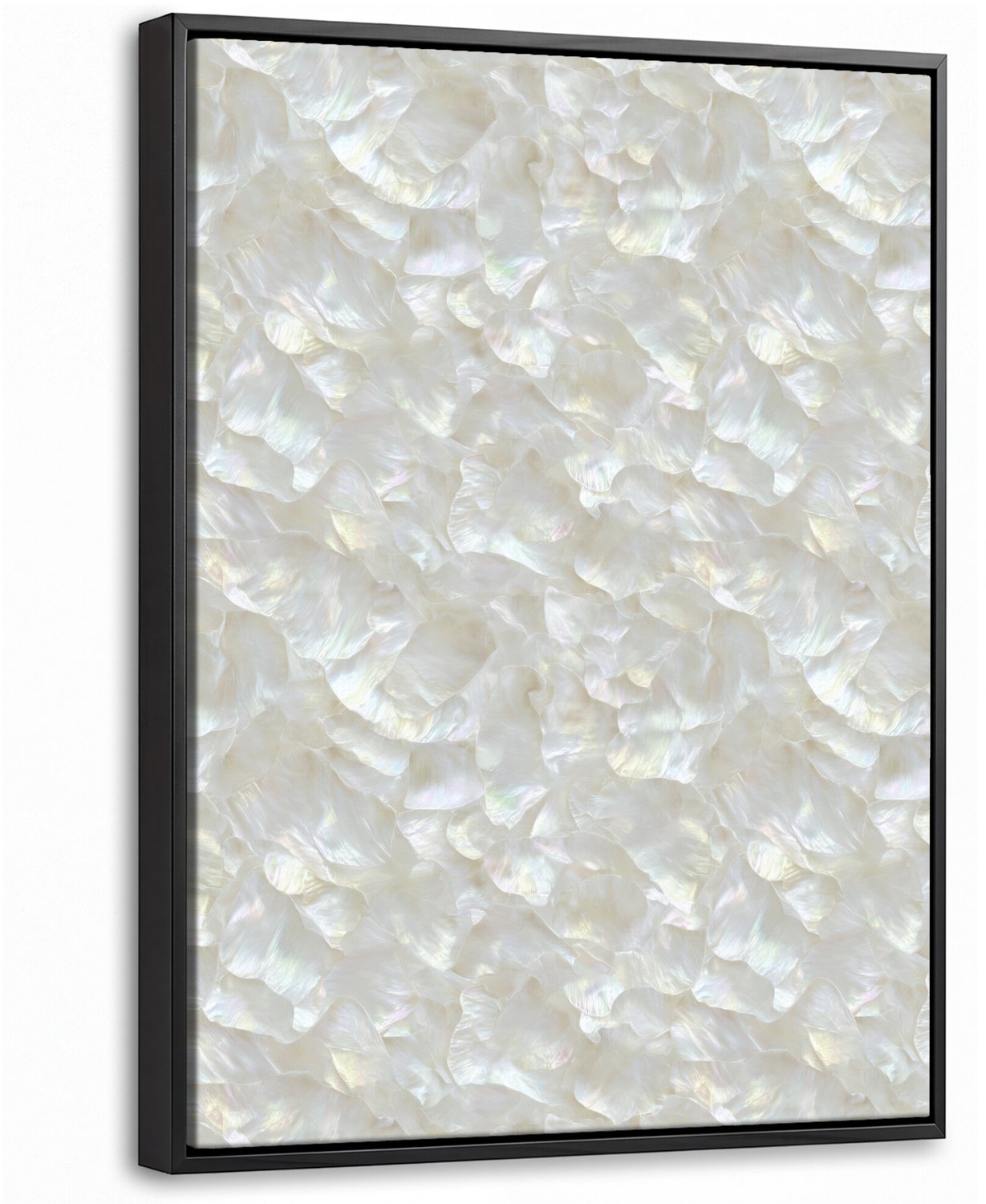 Canvas Schilderij met Baklijst 30x40cm - Parelmoerglans - Wit - Schelp - Muurdecoratie woonkamer - Slaapkamer decoratie - Kamer accessoires - Schilderijen op canvas met lijst