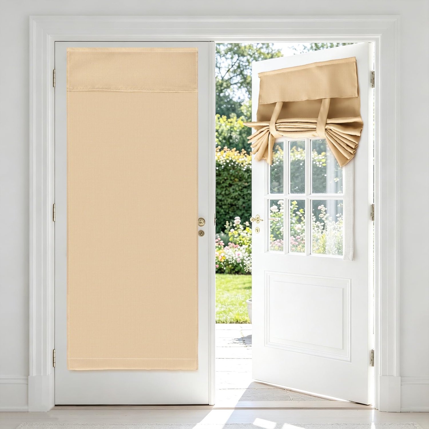 Famanu Verduisterende Deurgordijnen zonder boren, geschikt voor privacy in keuken, woonkamer en badkamer, beige, 66 x 173 cm, ideaal voor verschillende interieurstijlen, eenvoudig te installeren en functioneel