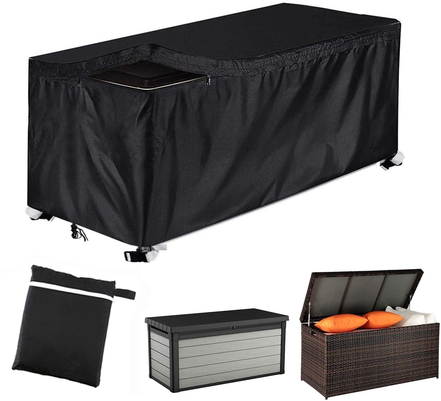 Famanu Waterdichte hoes voor buitendekdoos van 420D Oxford, anti-UV en beschermhoes, rechthoekig (zwart, L: 158 x 81 x 71 cm), biedt uitstekende bescherming tegen extreme weersomstandigheden en is eenvoudig te reinigen