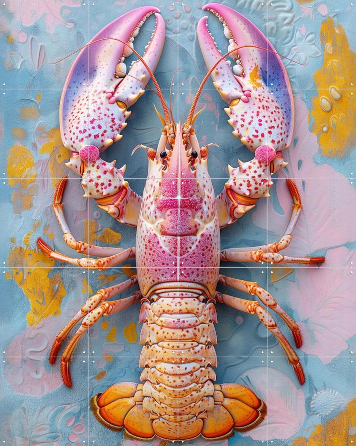 IXXI Spring Pastel Lobster, OTTI - 80 x 100 cm - Grote wanddecoratie en posters - Speels, Kleurrijk, Cartoonesk, Digitale Kunst, Surrealisme, Modern Roze