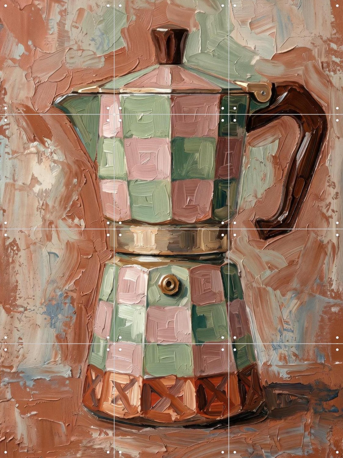 IXXI Mokka Mozaïek, OTTI - 60 x 80 cm - Grote wanddecoratie en posters - Kwaststreken, Digitale Kunst, Eetkamer, Keuken, Keukengerei Bruin / Groen